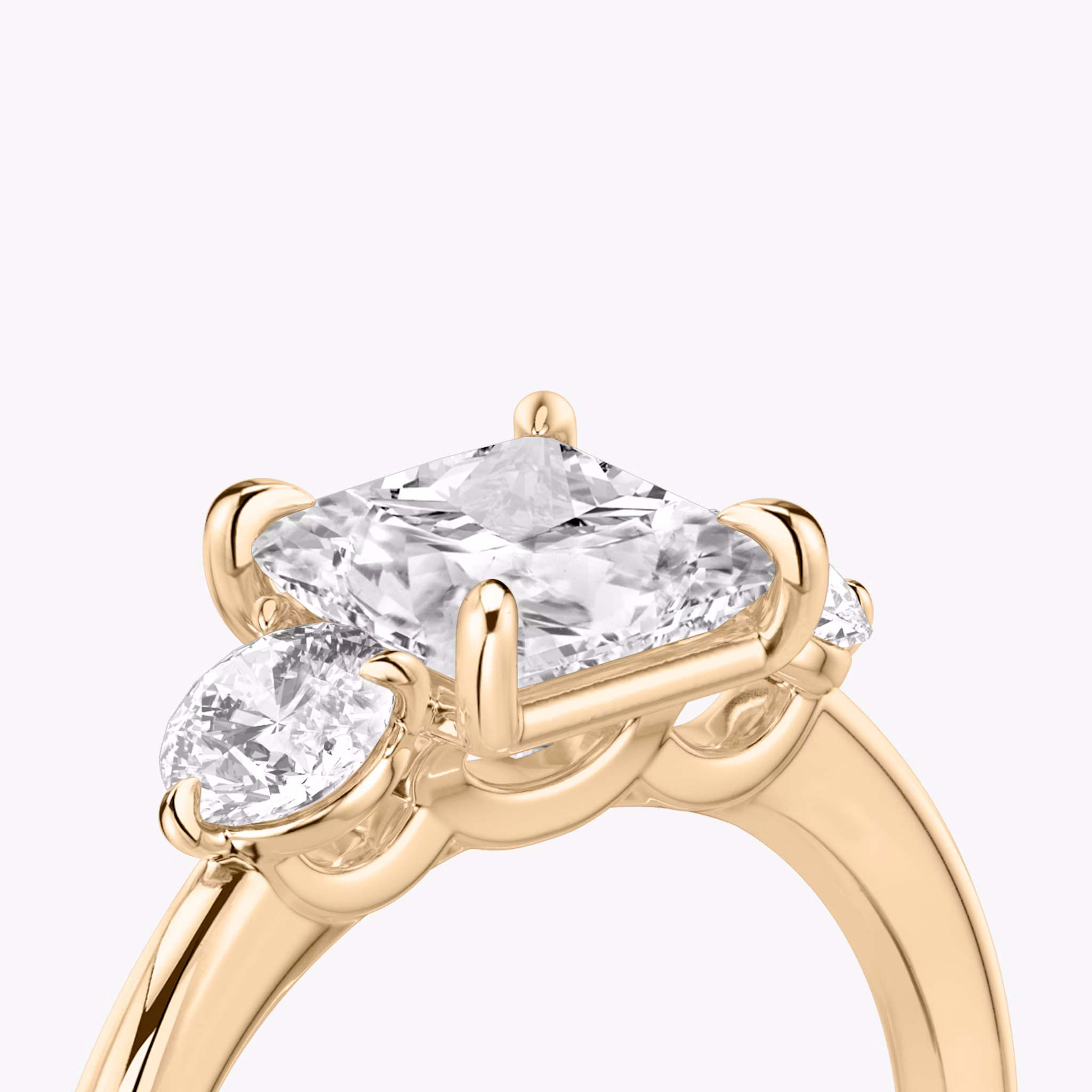 The Three Stone | Princess | 14k | Rose Gold | bandAccent: Plain | sideStoneCarat: 0.25ct | sideStoneShape: Round Brilliant | diamondOrientation: vertical | caratWeight: other