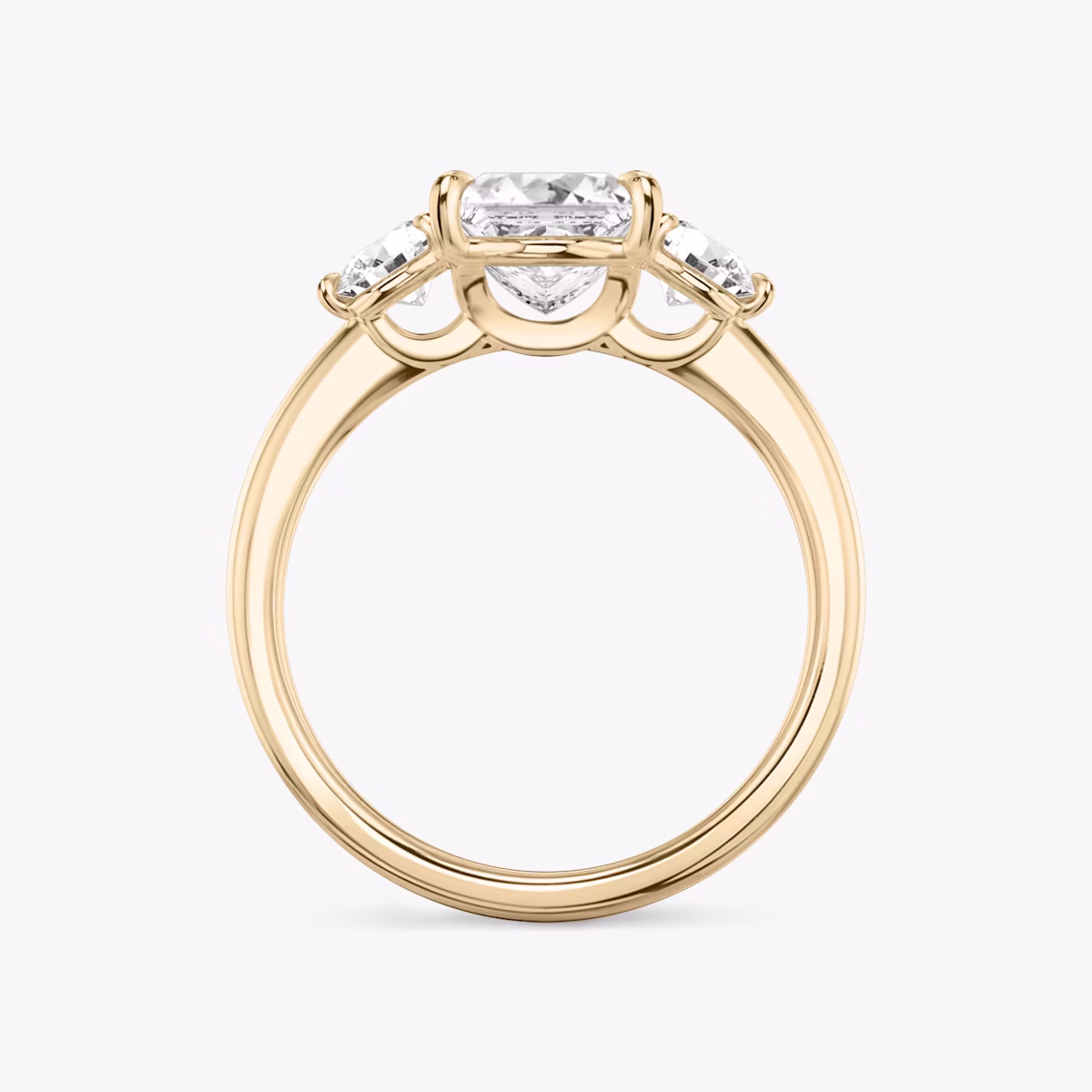 The Three Stone | Princess | 14k | Rose Gold | bandAccent: Plain | sideStoneCarat: 0.25ct | sideStoneShape: Round Brilliant | diamondOrientation: vertical | caratWeight: other