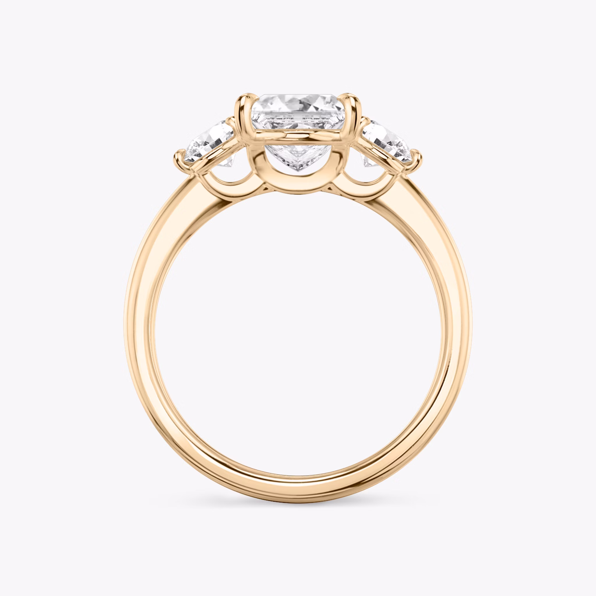 The Three Stone | Princess | 14k | Rose Gold | bandAccent: Plain | sideStoneCarat: 0.25ct | sideStoneShape: Round Brilliant | diamondOrientation: vertical | caratWeight: other