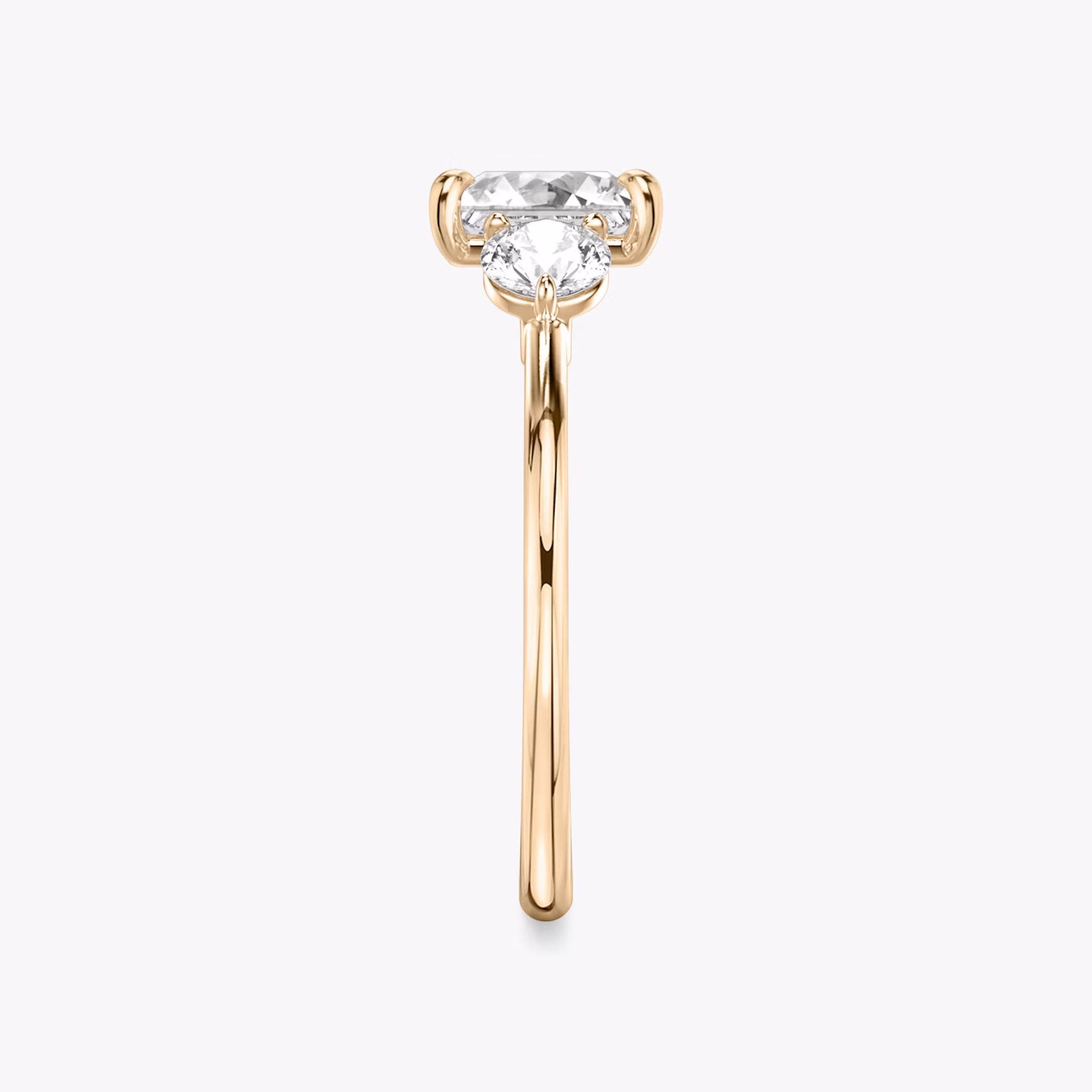 The Three Stone | Princess | 14k | Rose Gold | bandAccent: Plain | sideStoneCarat: 0.25ct | sideStoneShape: Round Brilliant | diamondOrientation: vertical | caratWeight: other