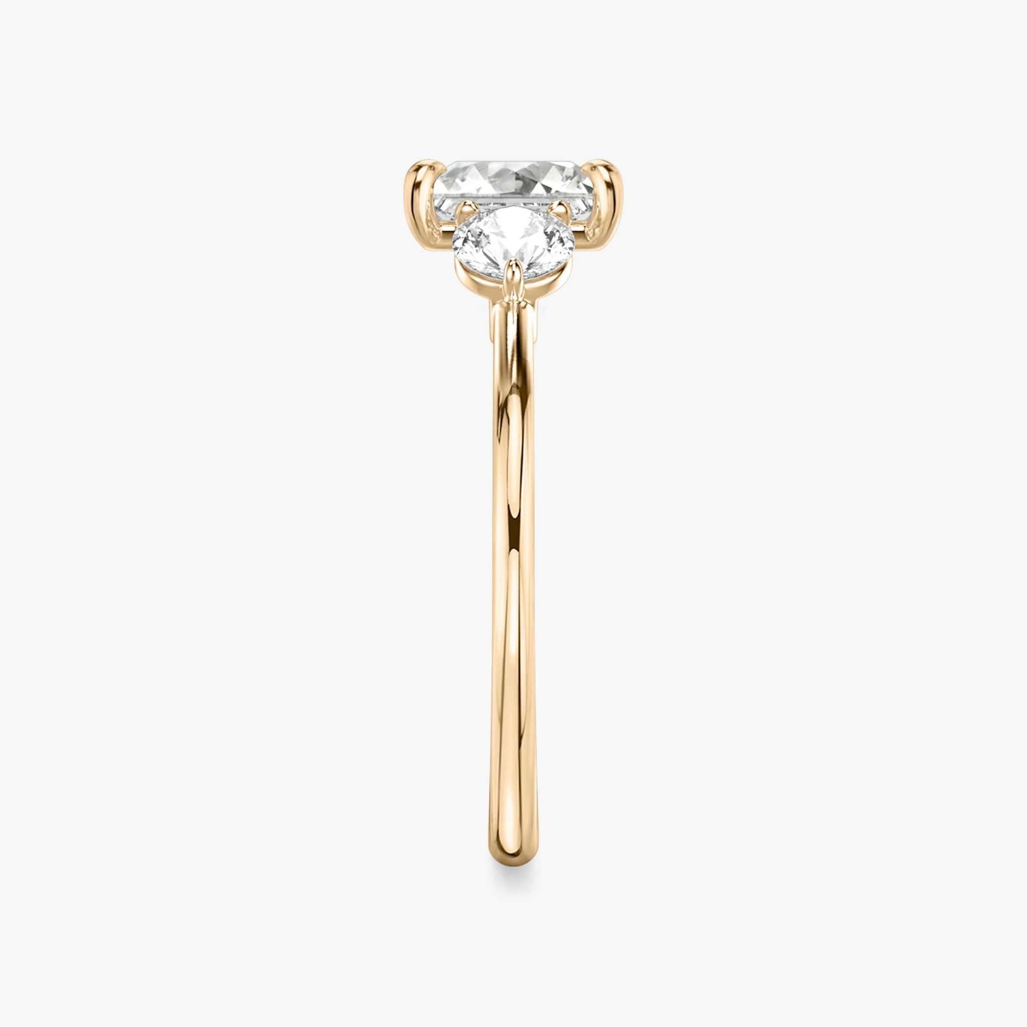 The Three Stone | Princess | 14k | Rose Gold | bandAccent: Plain | sideStoneCarat: 0.25ct | sideStoneShape: Round Brilliant | diamondOrientation: vertical | caratWeight: other
