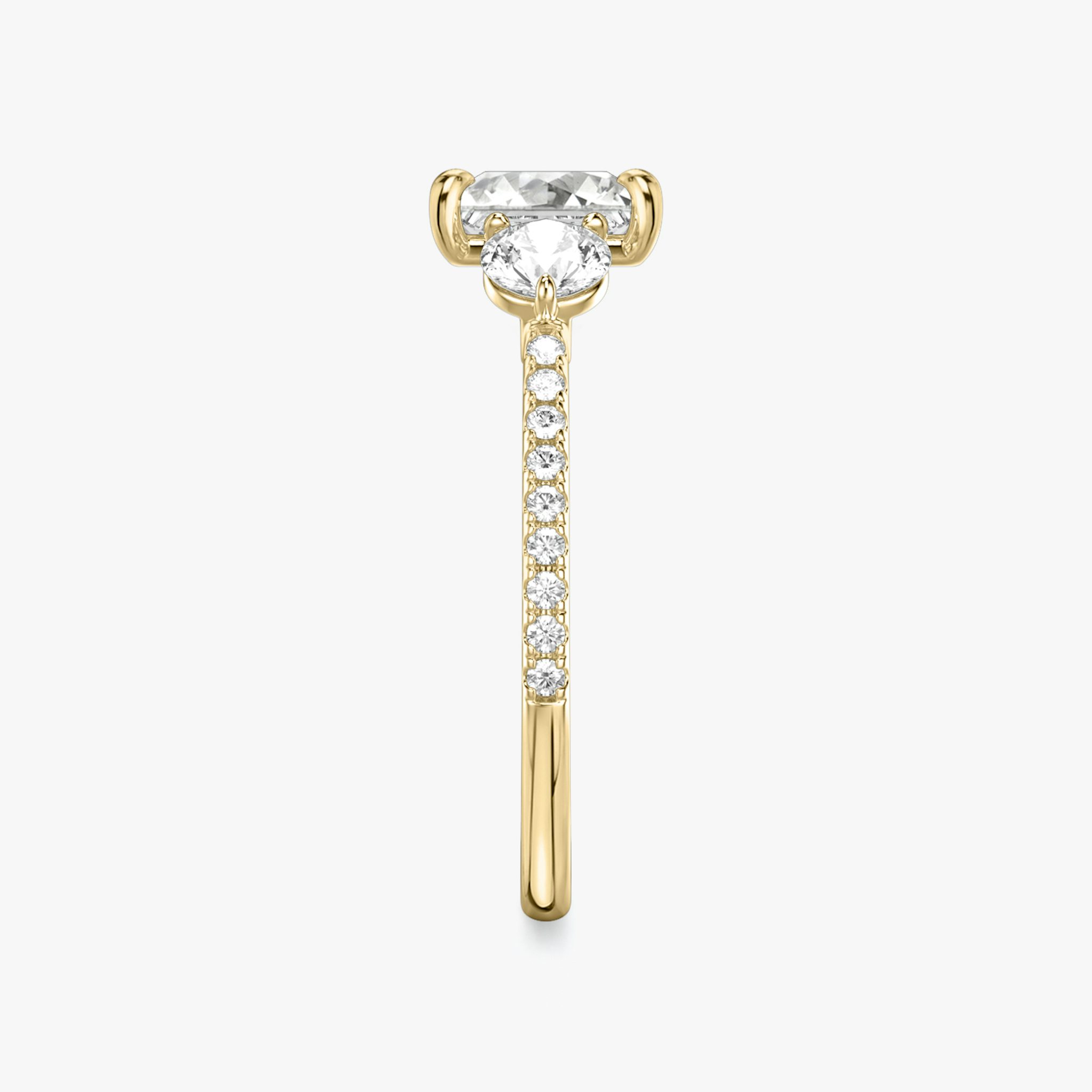 The Three Stone | Princess | 18k | Yellow Gold | bandAccent: Pavé | sideStoneCarat: 0.25ct | sideStoneShape: Round Brilliant | diamondOrientation: vertical | caratWeight: other