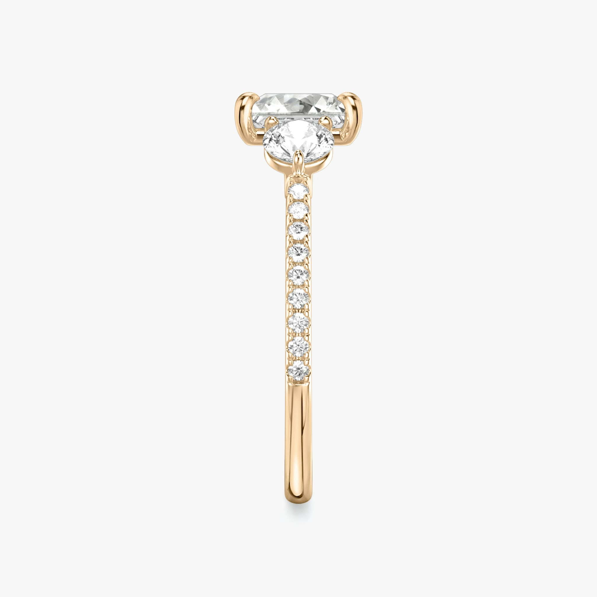 The Three Stone | Princess | 14k | Rose Gold | bandAccent: Pavé | sideStoneCarat: 0.25ct | sideStoneShape: Round Brilliant | diamondOrientation: vertical | caratWeight: other