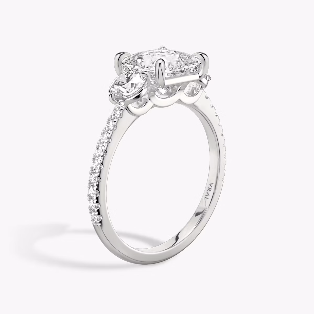 three stone princess round brilliant 0 50ct pave white gold