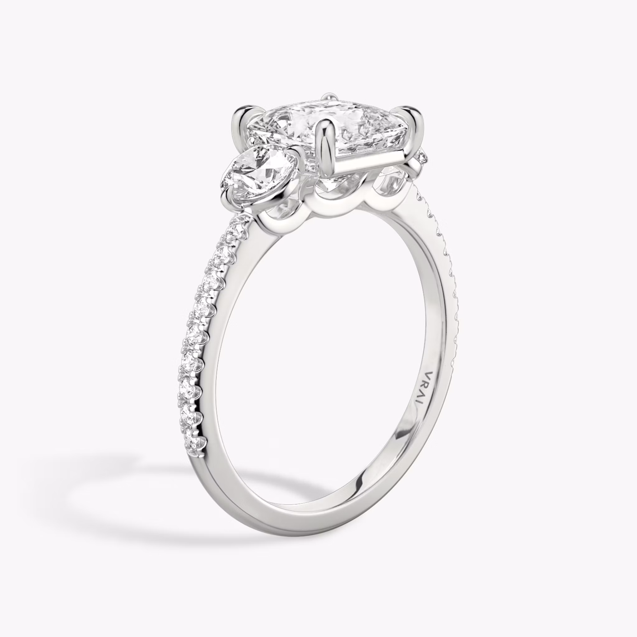 three stone princess round brilliant 0 50ct pave white gold