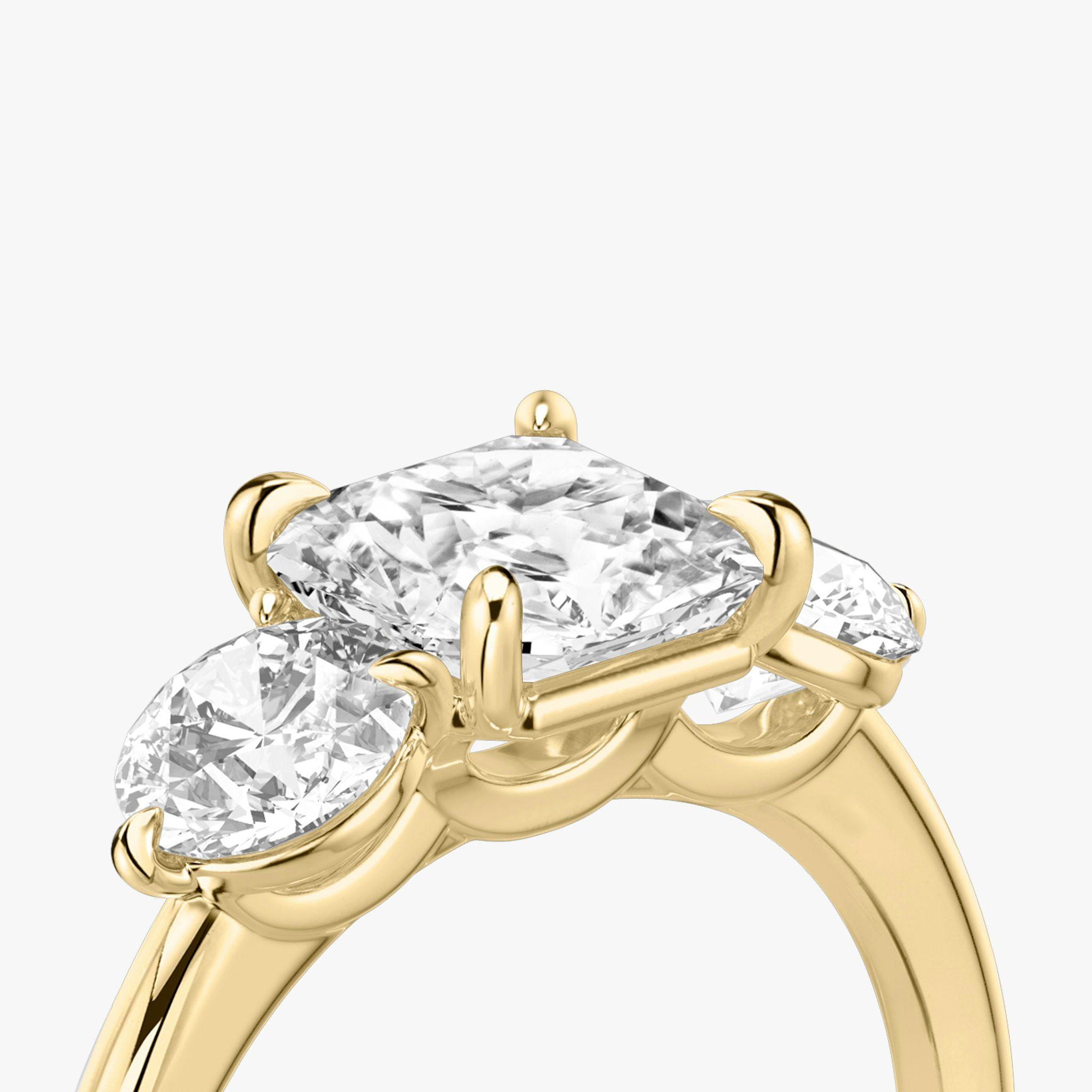 The Three Stone | Asscher | 18k | Yellow Gold | bandAccent: Plain | sideStoneCarat: 0.50ct | sideStoneShape: Round Brilliant | diamondOrientation: vertical | caratWeight: other