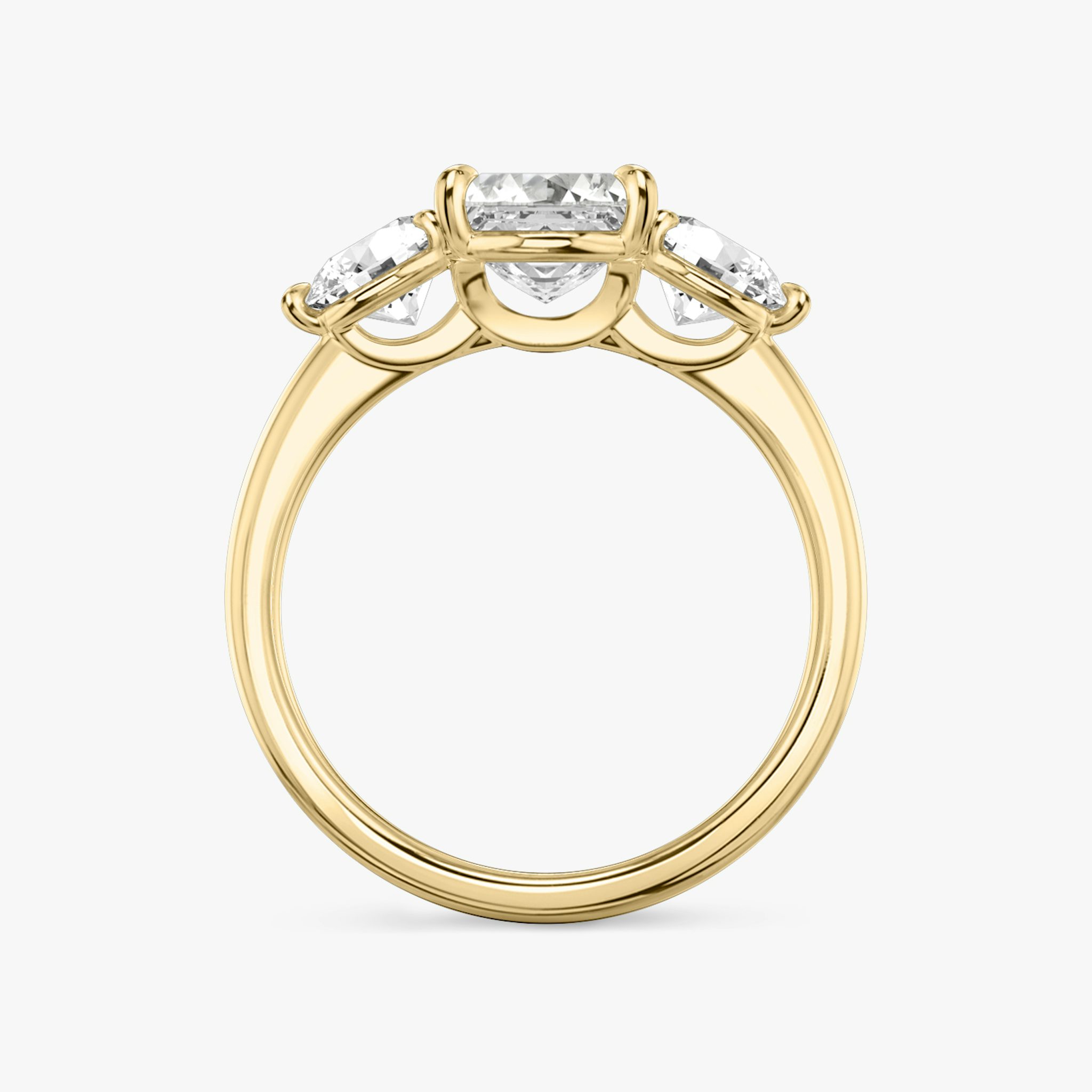 The Three Stone | Asscher | 18k | Yellow Gold | bandAccent: Plain | sideStoneCarat: 0.50ct | sideStoneShape: Round Brilliant | diamondOrientation: vertical | caratWeight: other
