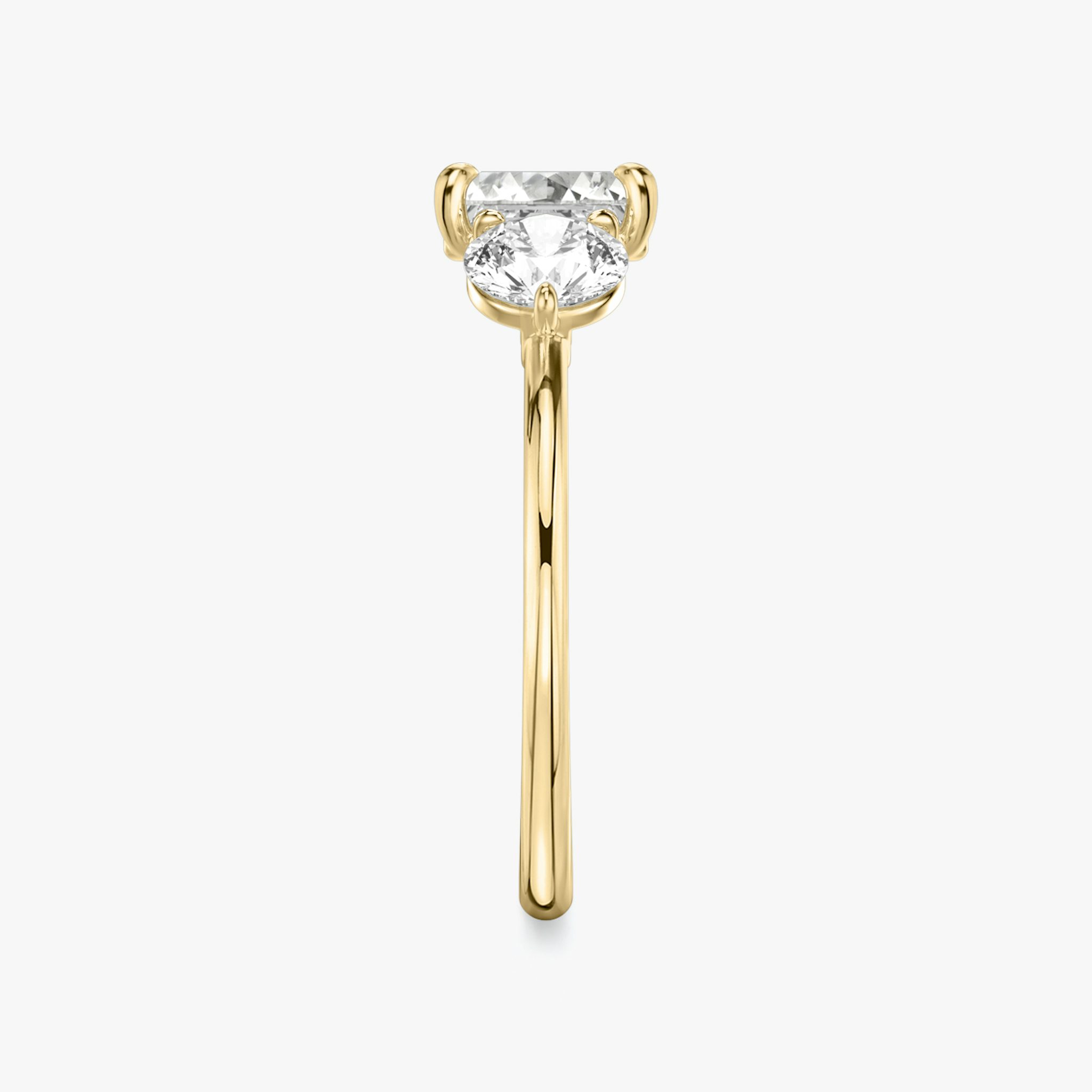 The Three Stone | Asscher | 18k | Yellow Gold | bandAccent: Plain | sideStoneCarat: 0.50ct | sideStoneShape: Round Brilliant | diamondOrientation: vertical | caratWeight: other