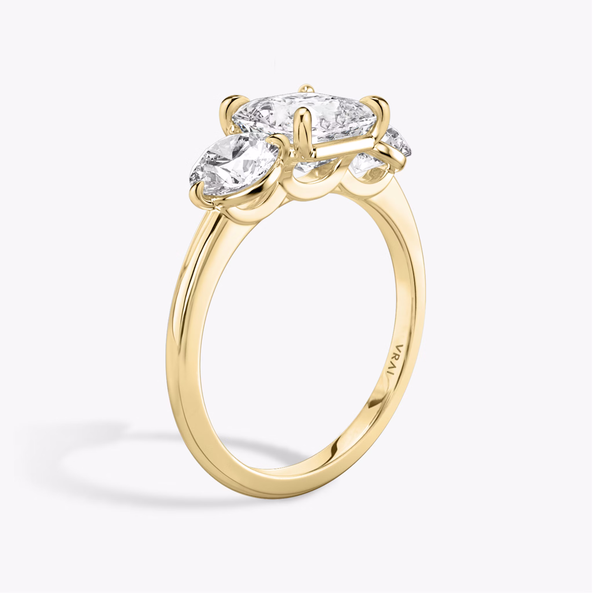 The Three Stone | Asscher | 18k | Yellow Gold | bandAccent: Plain | sideStoneCarat: 0.50ct | sideStoneShape: Round Brilliant | diamondOrientation: vertical | caratWeight: other