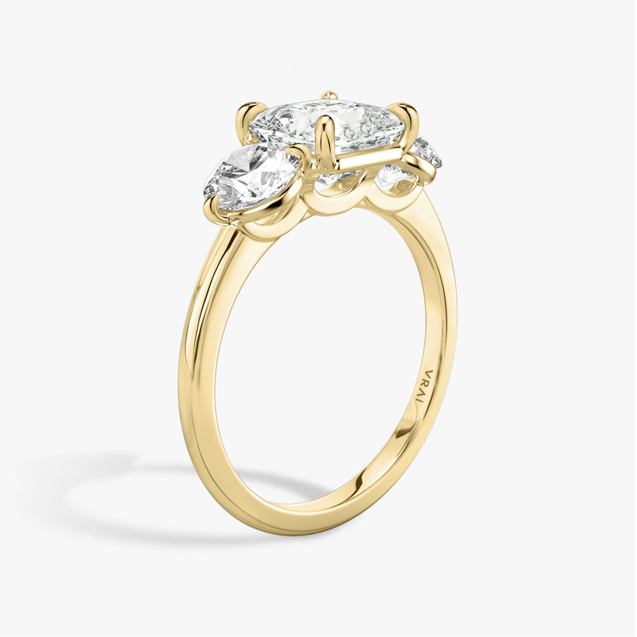 The Three Stone | Asscher | 18k | Yellow Gold | bandAccent: Plain | sideStoneCarat: 0.50ct | sideStoneShape: Round Brilliant | diamondOrientation: vertical | caratWeight: other