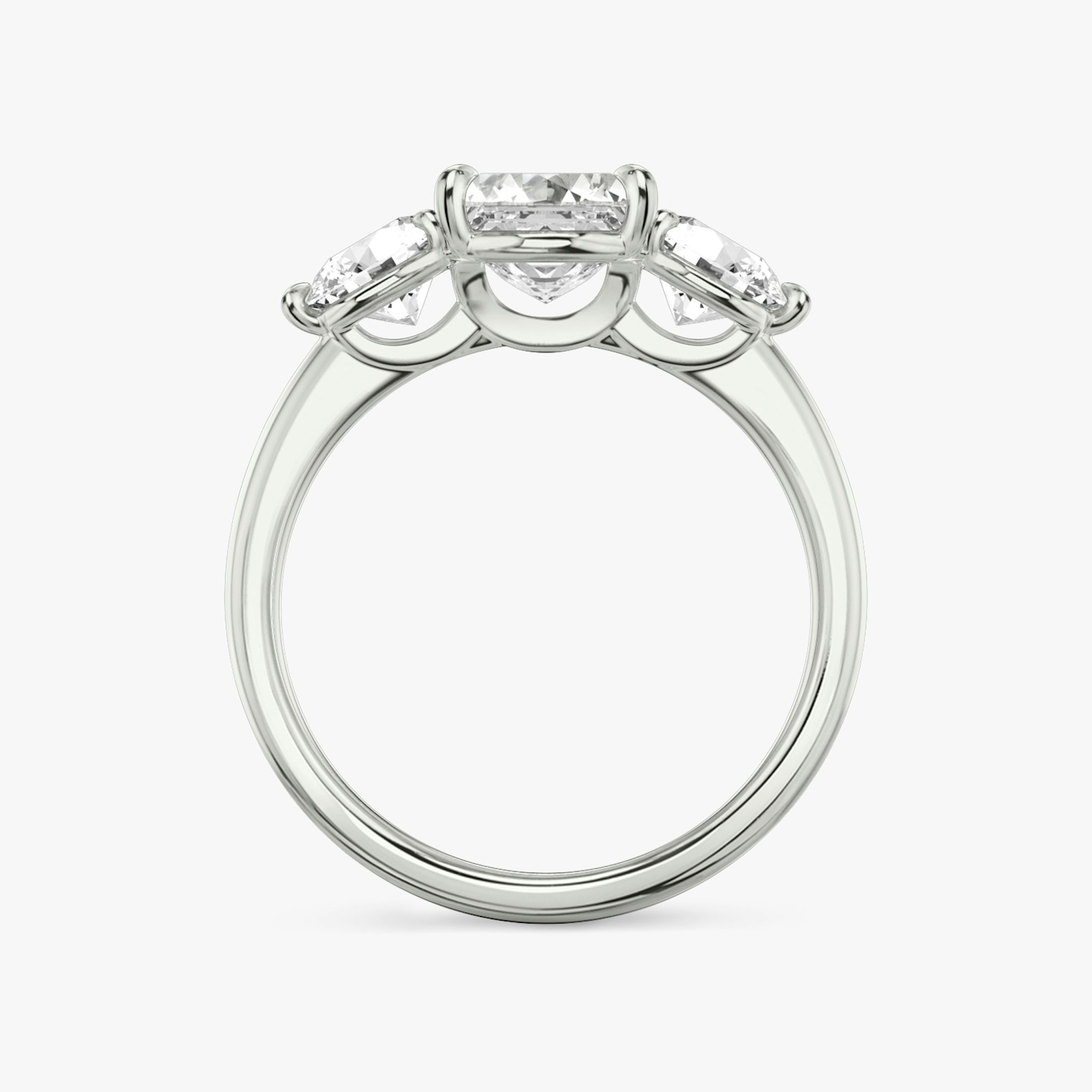 The Three Stone | Asscher | 18k | White Gold | bandAccent: Plain | sideStoneCarat: 0.50ct | sideStoneShape: Round Brilliant | diamondOrientation: vertical | caratWeight: other