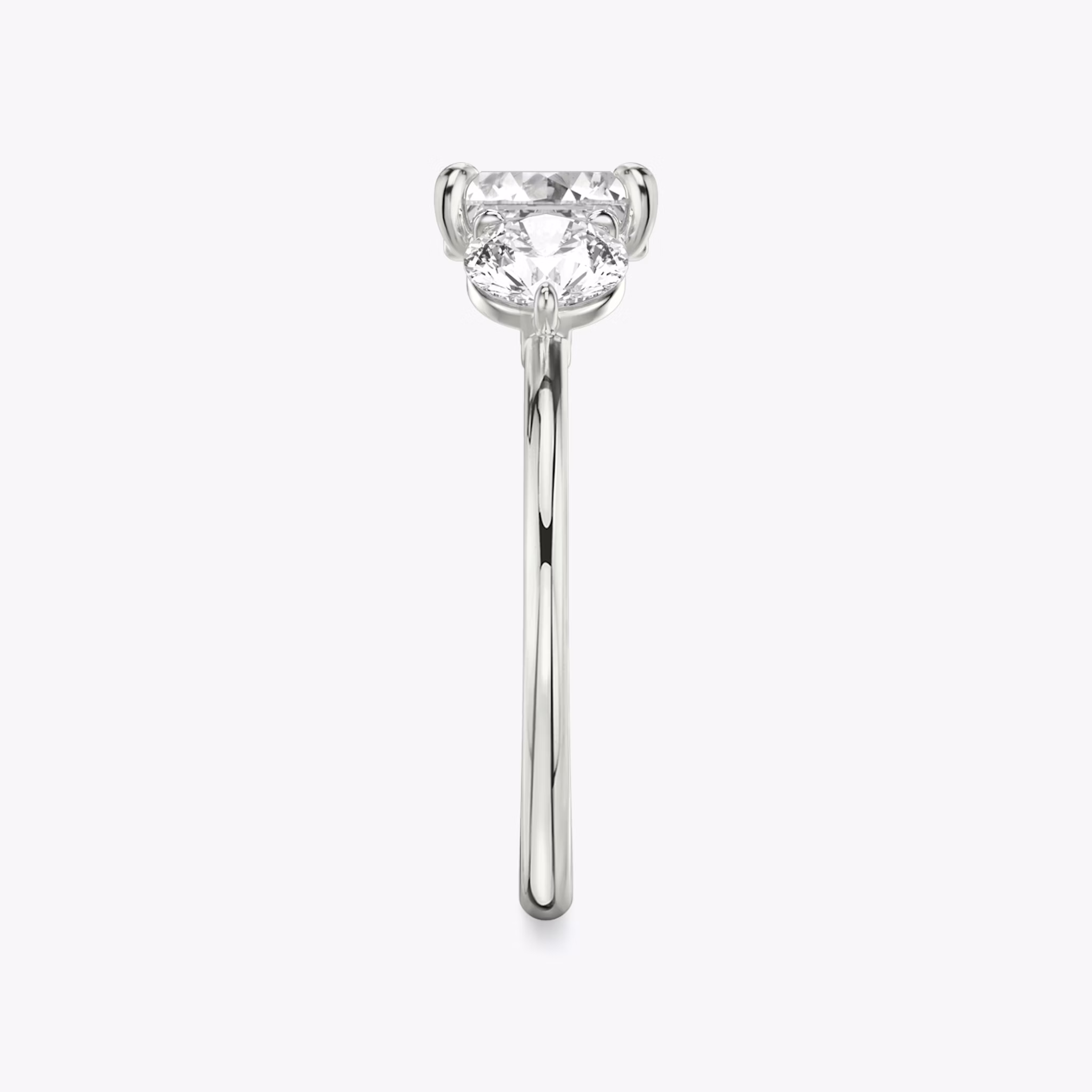 The Three Stone | Asscher | 18k | White Gold | bandAccent: Plain | sideStoneCarat: 0.50ct | sideStoneShape: Round Brilliant | diamondOrientation: vertical | caratWeight: other