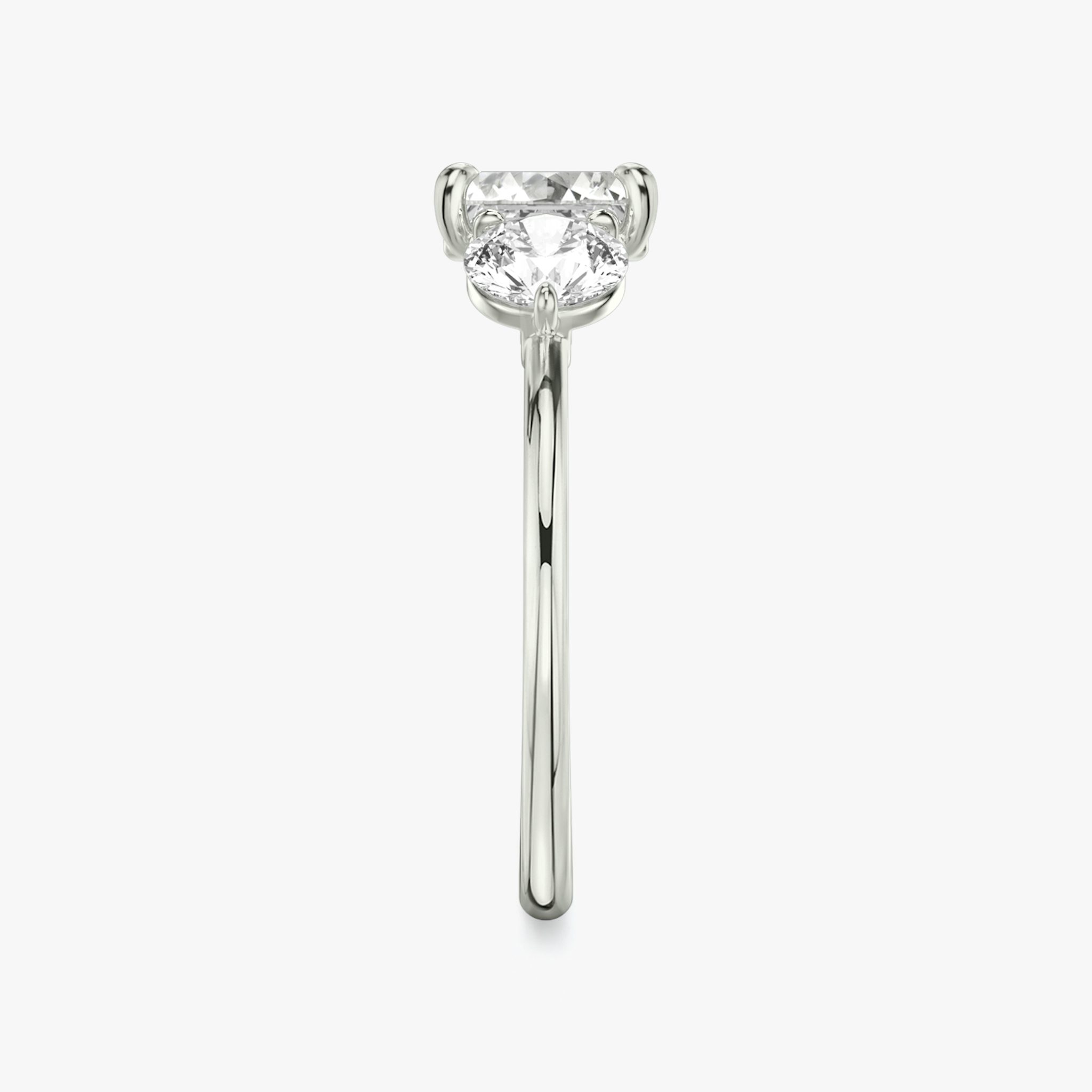 The Three Stone | Asscher | 18k | White Gold | bandAccent: Plain | sideStoneCarat: 0.50ct | sideStoneShape: Round Brilliant | diamondOrientation: vertical | caratWeight: other