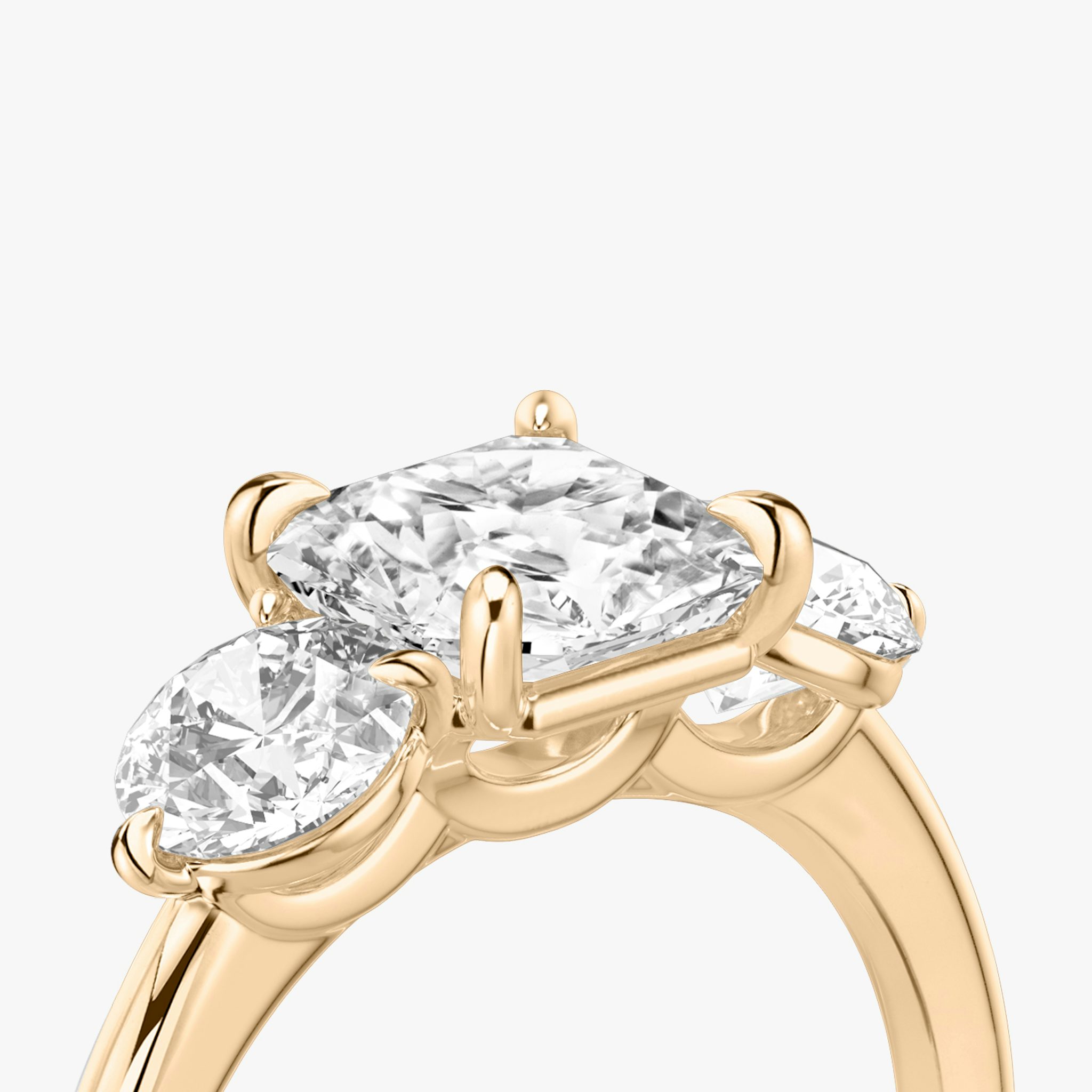 The Three Stone | Asscher | 14k | Rose Gold | bandAccent: Plain | sideStoneCarat: 0.50ct | sideStoneShape: Round Brilliant | diamondOrientation: vertical | caratWeight: other