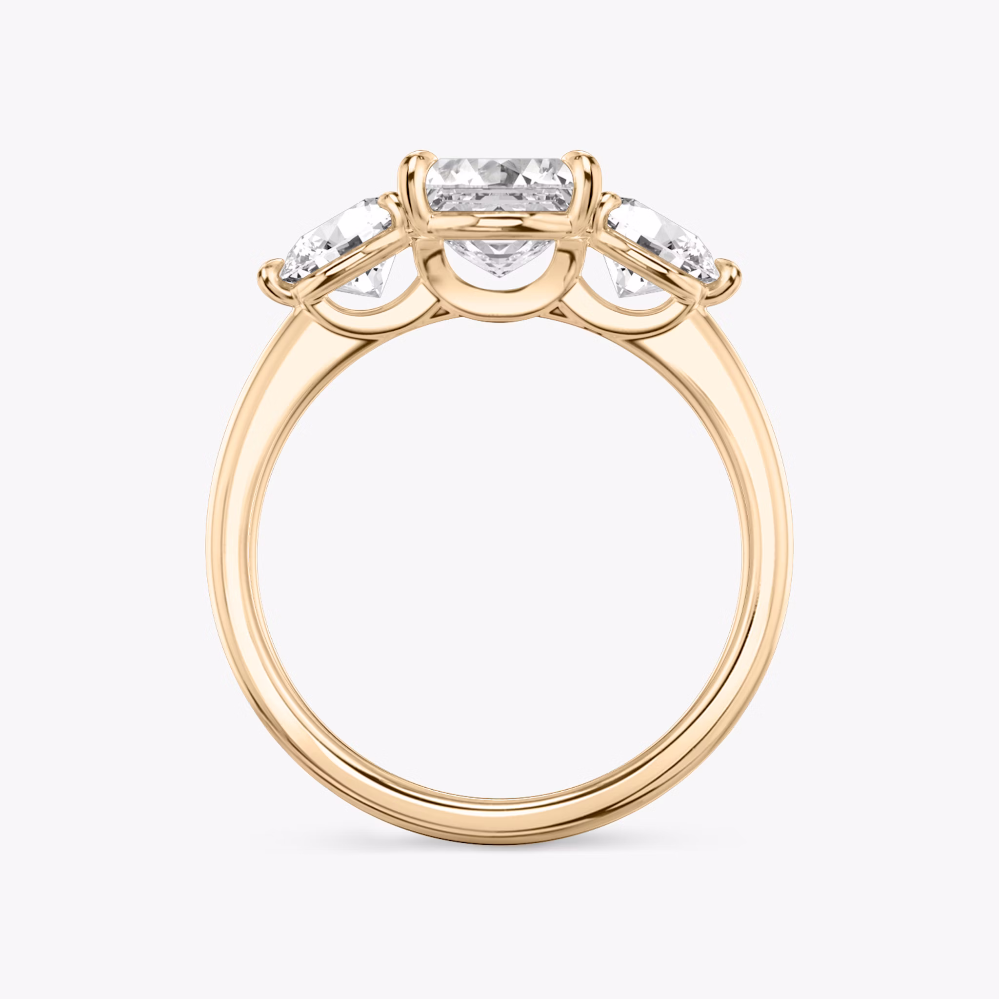The Three Stone | Asscher | 14k | Rose Gold | bandAccent: Plain | sideStoneCarat: 0.50ct | sideStoneShape: Round Brilliant | diamondOrientation: vertical | caratWeight: other