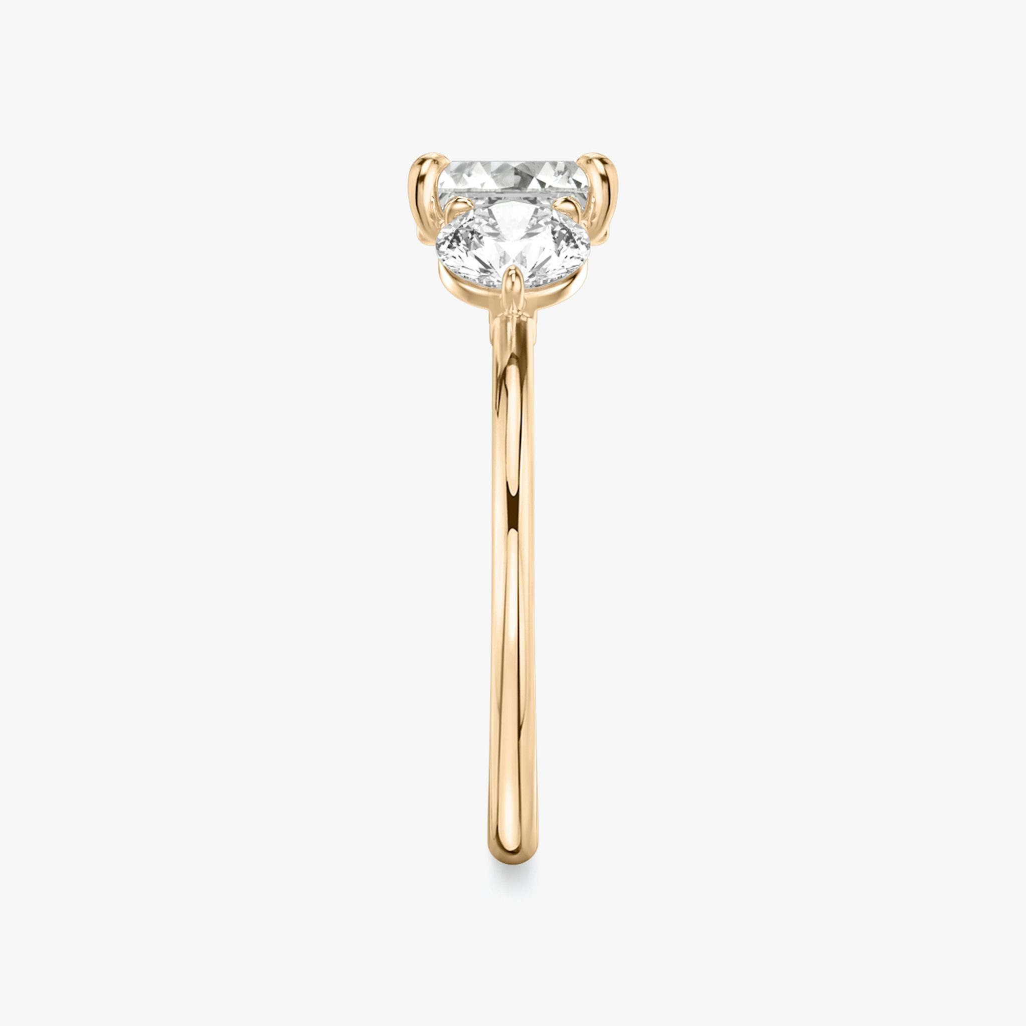 The Three Stone | Asscher | 14k | Rose Gold | bandAccent: Plain | sideStoneCarat: 0.50ct | sideStoneShape: Round Brilliant | diamondOrientation: vertical | caratWeight: other