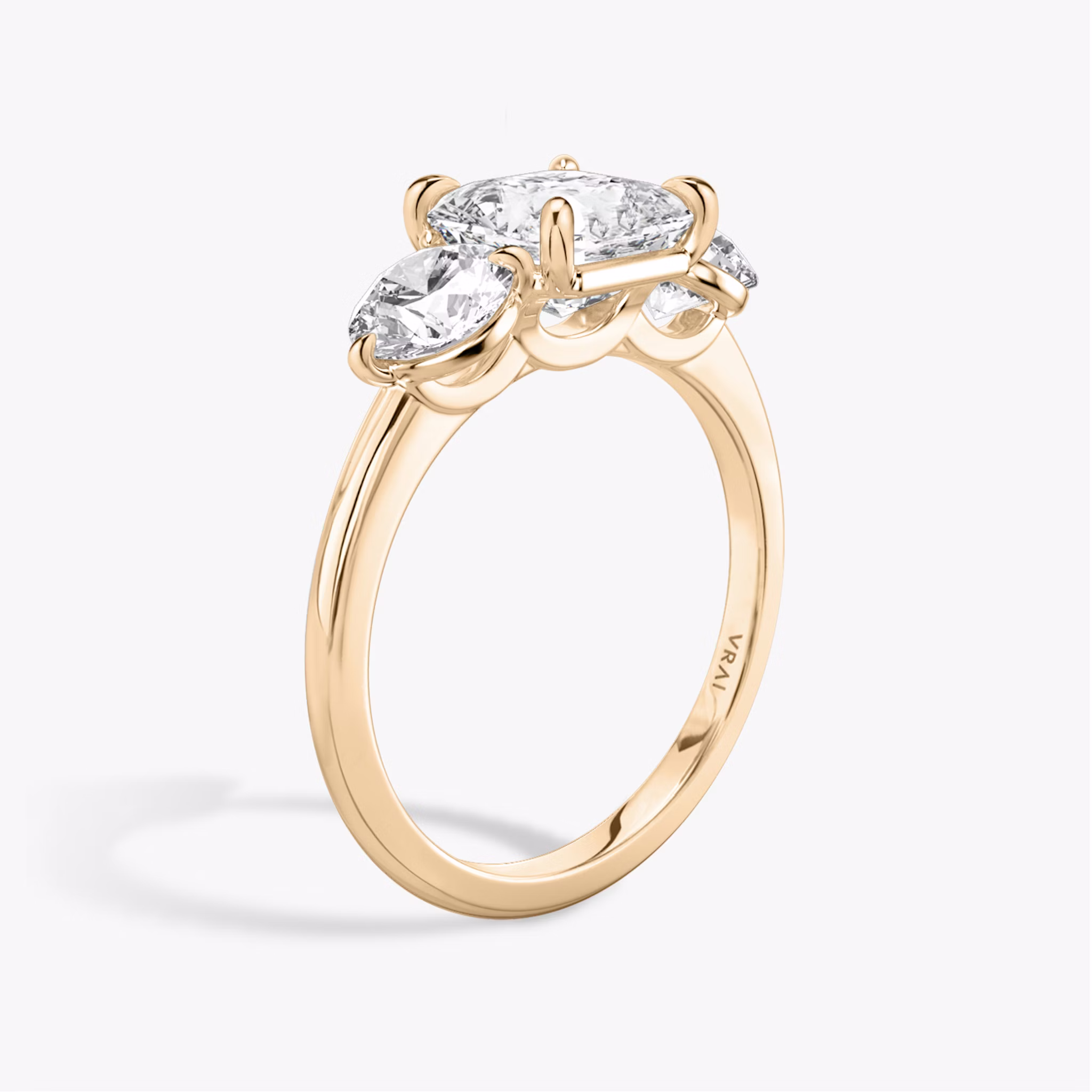 The Three Stone | Asscher | 14k | Rose Gold | bandAccent: Plain | sideStoneCarat: 0.50ct | sideStoneShape: Round Brilliant | diamondOrientation: vertical | caratWeight: other