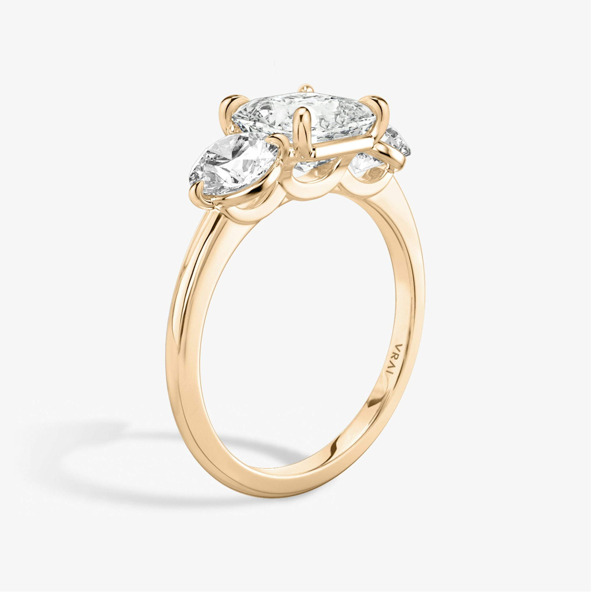 The Three Stone | Asscher | 14k | Rose Gold | bandAccent: Plain | sideStoneCarat: 0.50ct | sideStoneShape: Round Brilliant | diamondOrientation: vertical | caratWeight: other