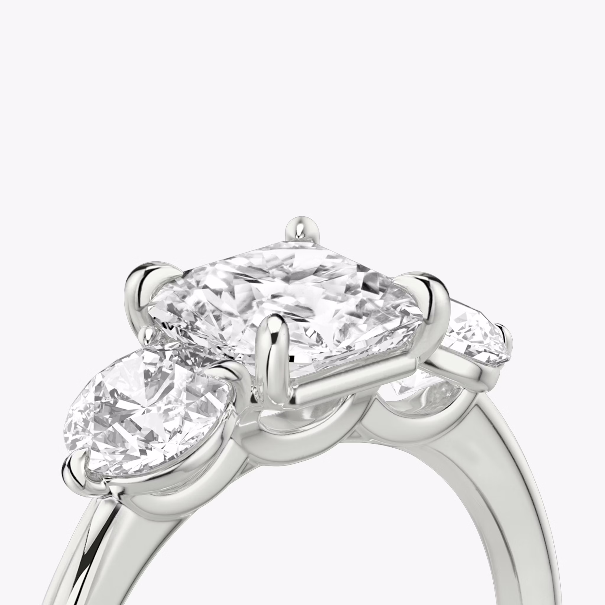 The Three Stone | Asscher | Platinum | bandAccent: Plain | sideStoneCarat: 0.50ct | sideStoneShape: Round Brilliant | diamondOrientation: vertical | caratWeight: other