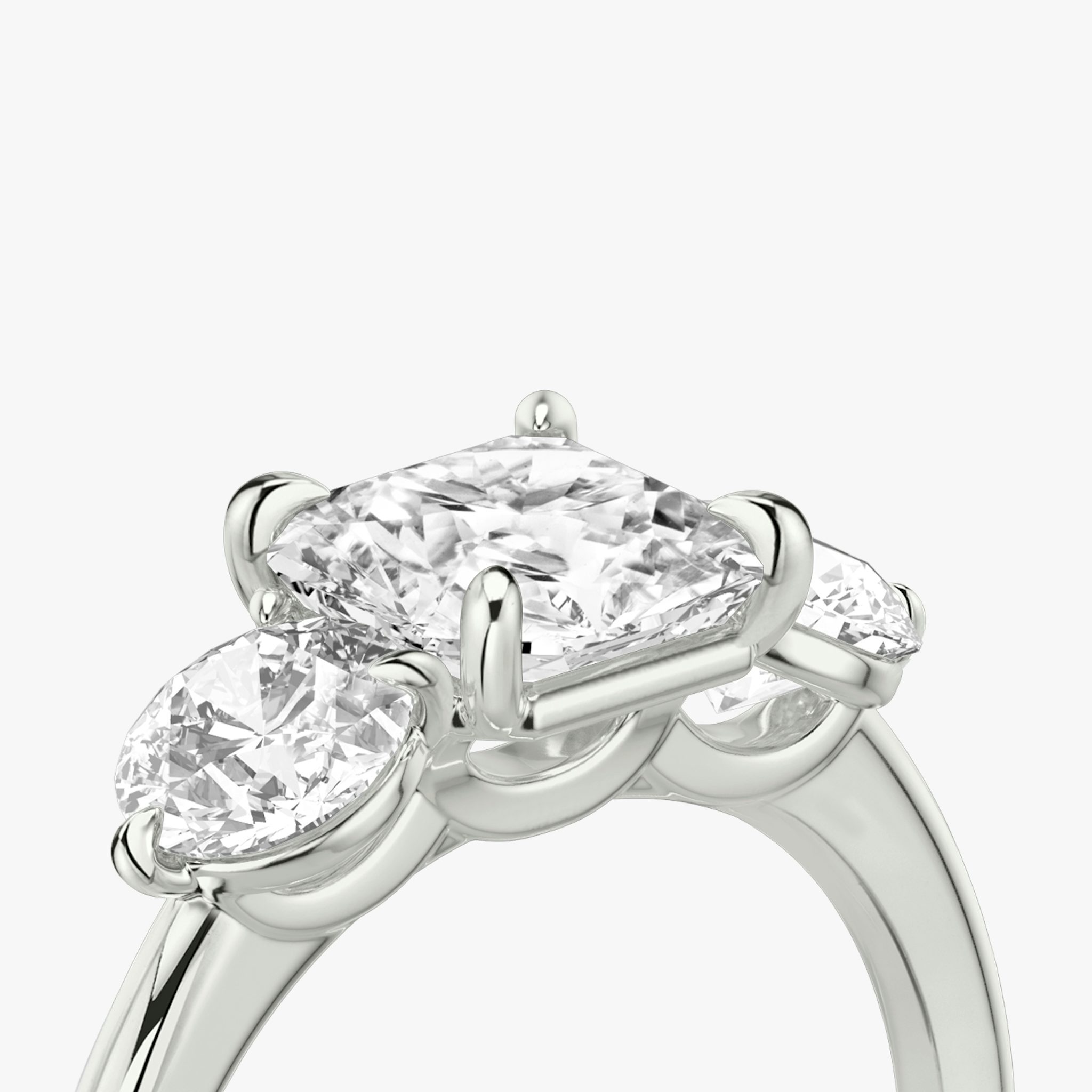 The Three Stone | Asscher | Platinum | bandAccent: Plain | sideStoneCarat: 0.50ct | sideStoneShape: Round Brilliant | diamondOrientation: vertical | caratWeight: other