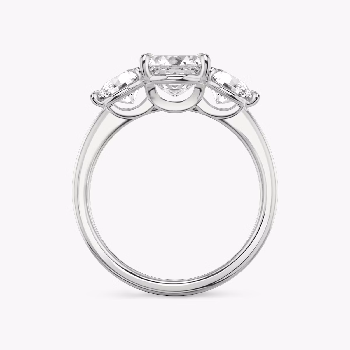 The Three Stone | Asscher | Platinum | bandAccent: Plain | sideStoneCarat: 0.50ct | sideStoneShape: Round Brilliant | diamondOrientation: vertical | caratWeight: other
