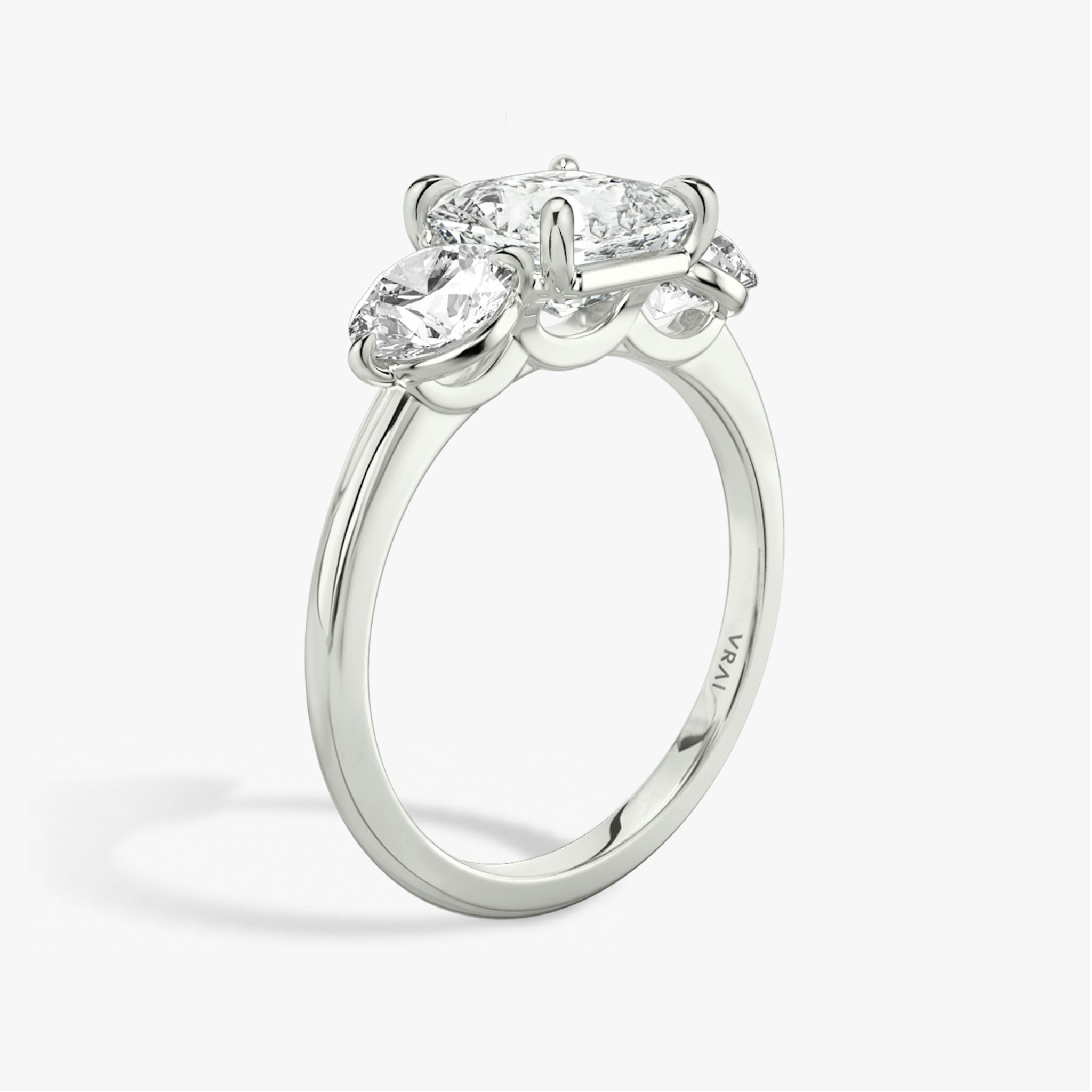 The Three Stone | Asscher | Platinum | bandAccent: Plain | sideStoneCarat: 0.50ct | sideStoneShape: Round Brilliant | diamondOrientation: vertical | caratWeight: other