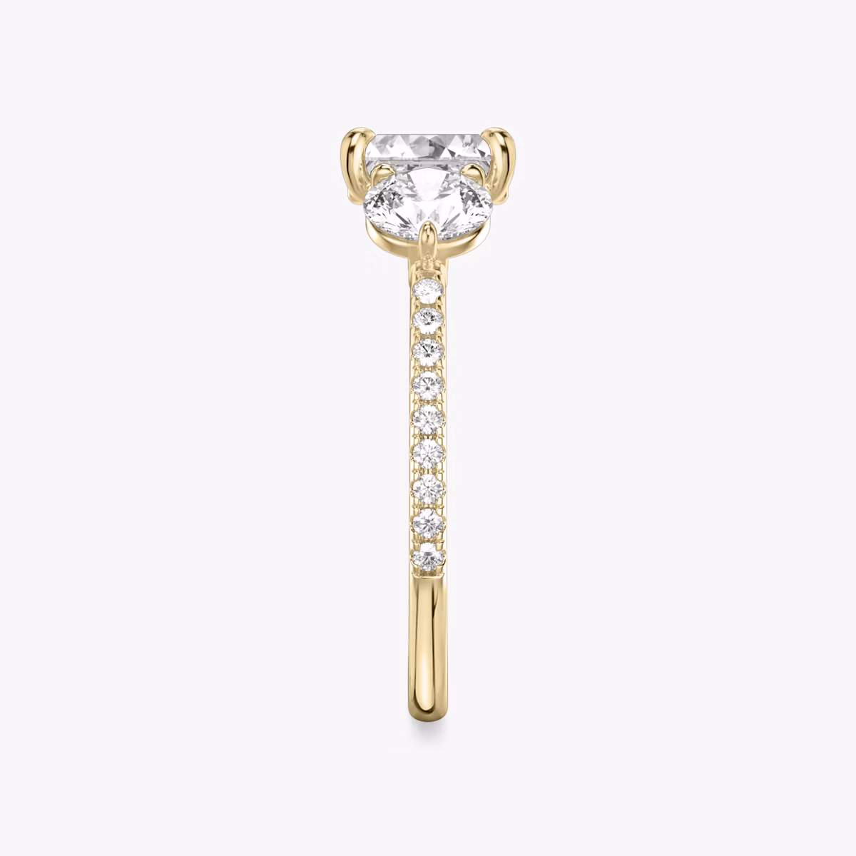 The Three Stone | Asscher | 18k | Yellow Gold | bandAccent: Pavé | sideStoneCarat: 0.50ct | sideStoneShape: Round Brilliant | diamondOrientation: vertical | caratWeight: other