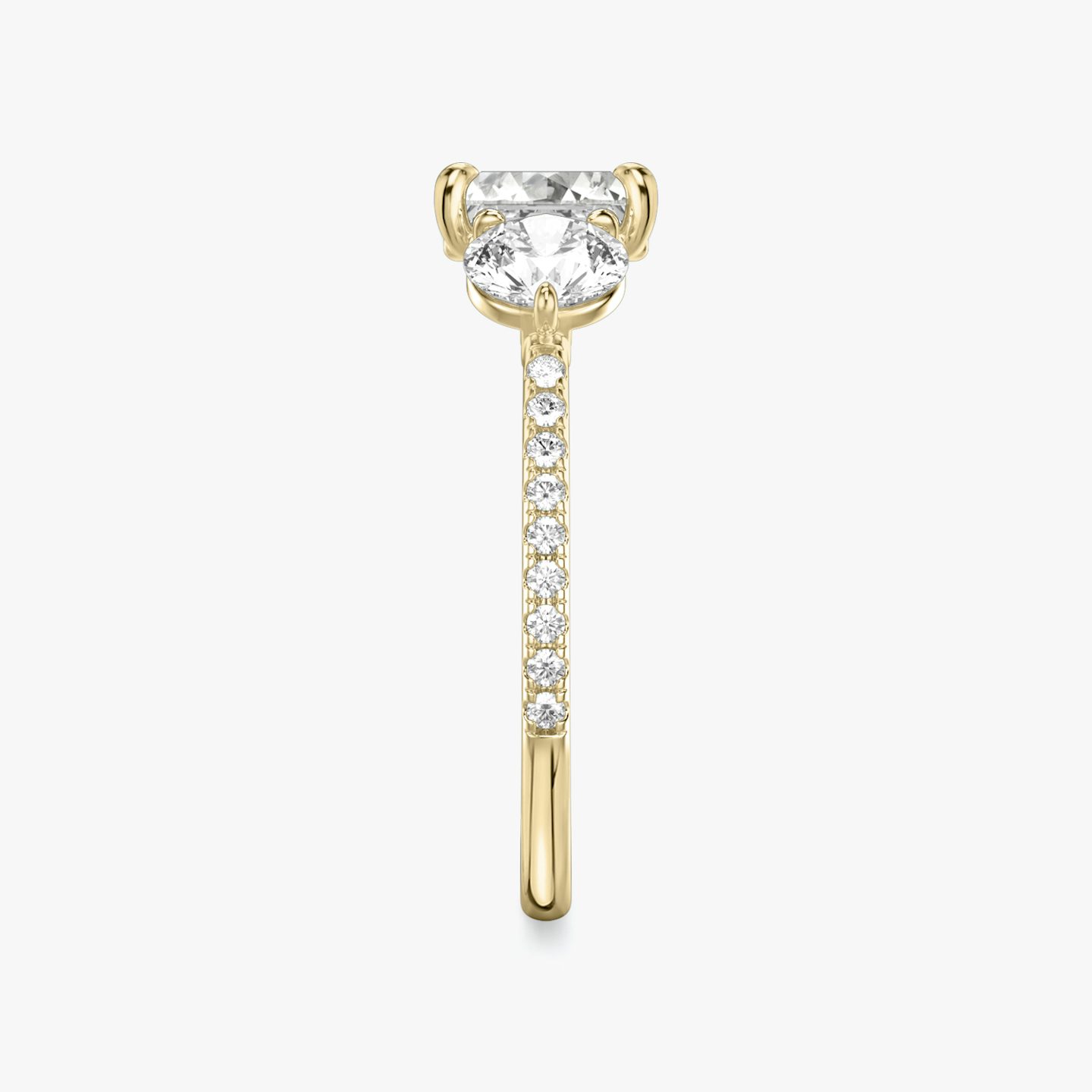 The Three Stone | Asscher | 18k | Yellow Gold | bandAccent: Pavé | sideStoneCarat: 0.50ct | sideStoneShape: Round Brilliant | diamondOrientation: vertical | caratWeight: other