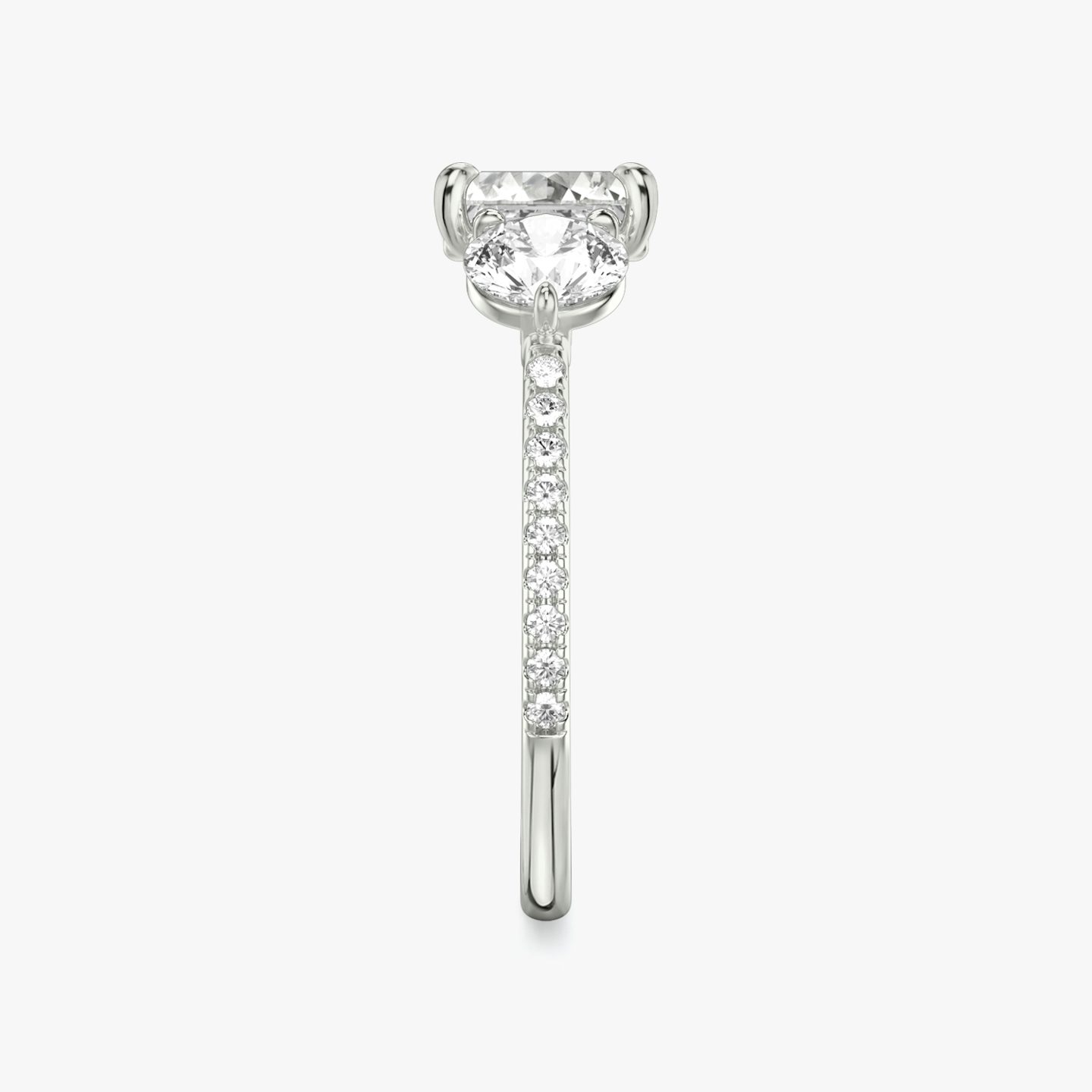 The Three Stone | Asscher | 18k | White Gold | bandAccent: Pavé | sideStoneCarat: 0.50ct | sideStoneShape: Round Brilliant | diamondOrientation: vertical | caratWeight: other
