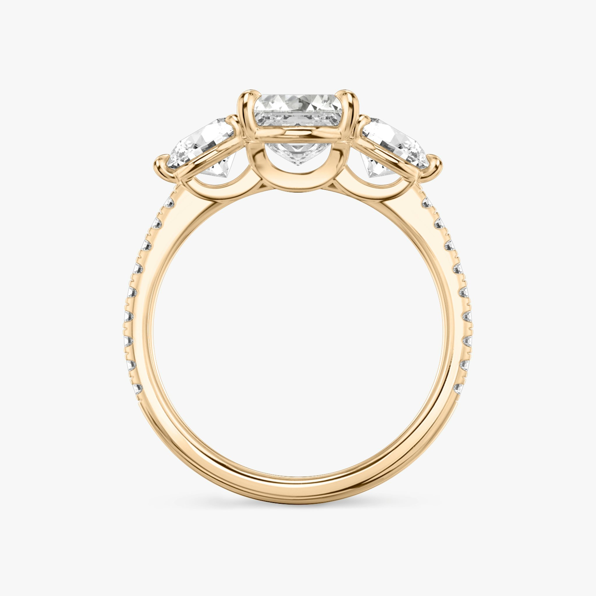 The Three Stone | Asscher | 14k | Rose Gold | bandAccent: Pavé | sideStoneCarat: 0.50ct | sideStoneShape: Round Brilliant | diamondOrientation: vertical | caratWeight: other