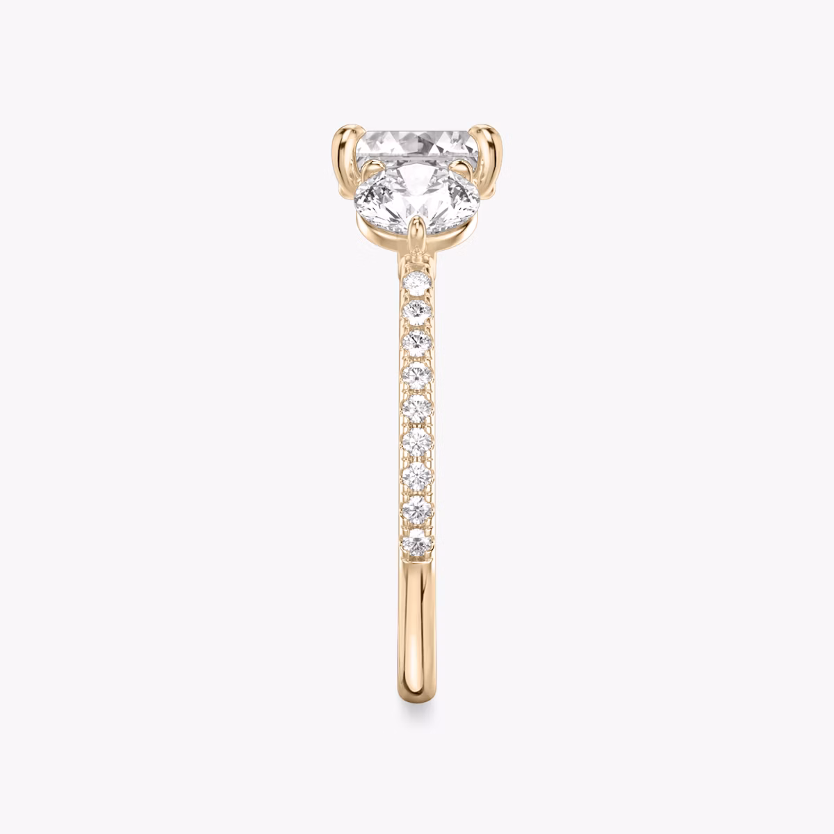 The Three Stone | Asscher | 14k | Rose Gold | bandAccent: Pavé | sideStoneCarat: 0.50ct | sideStoneShape: Round Brilliant | diamondOrientation: vertical | caratWeight: other