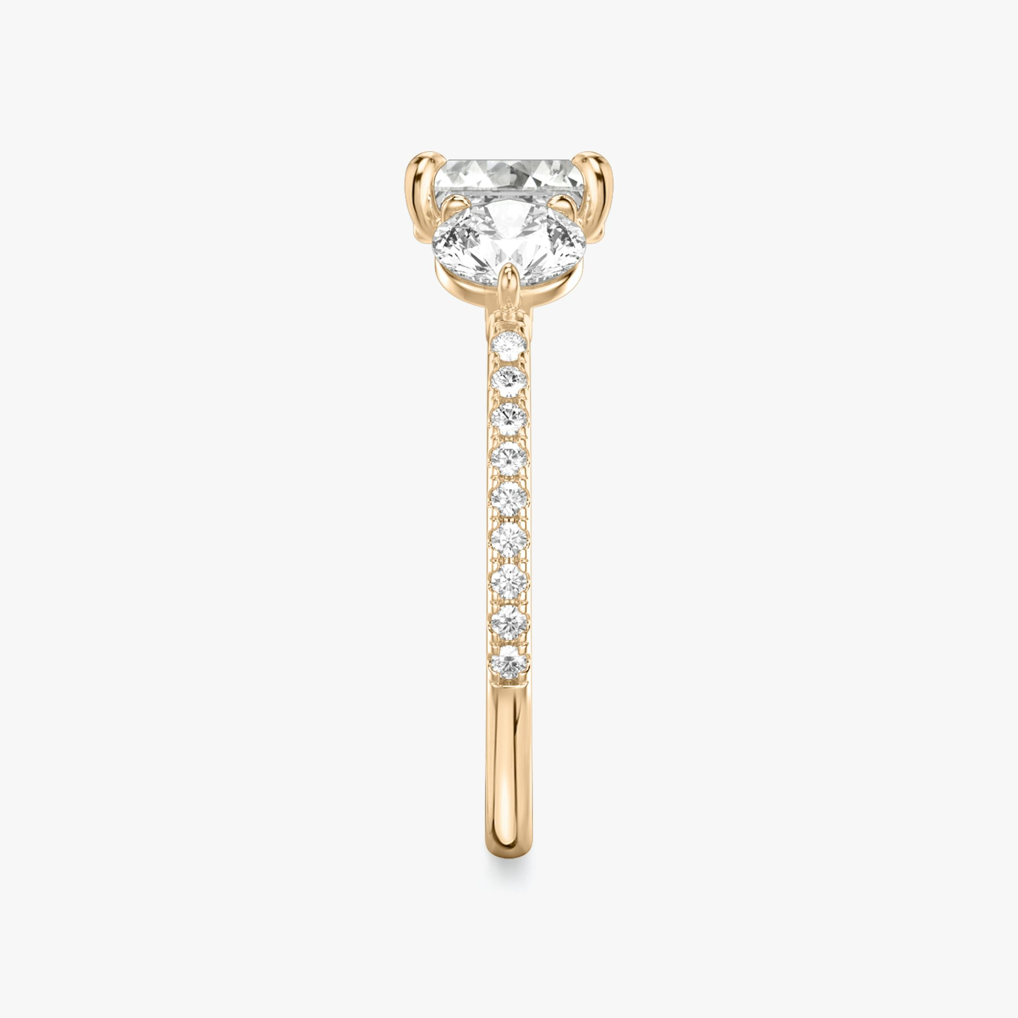 The Three Stone | Asscher | 14k | Rose Gold | bandAccent: Pavé | sideStoneCarat: 0.50ct | sideStoneShape: Round Brilliant | diamondOrientation: vertical | caratWeight: other