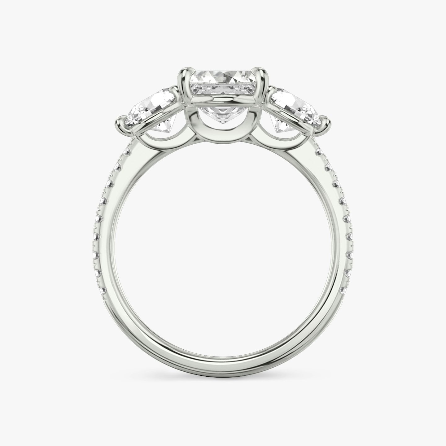 The Three Stone | Asscher | Platinum | bandAccent: Pavé | sideStoneCarat: 0.50ct | sideStoneShape: Round Brilliant | diamondOrientation: vertical | caratWeight: other