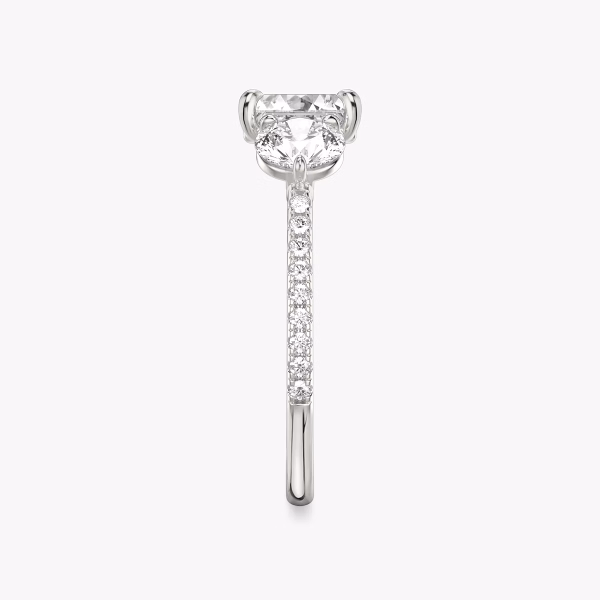 The Three Stone | Asscher | Platinum | bandAccent: Pavé | sideStoneCarat: 0.50ct | sideStoneShape: Round Brilliant | diamondOrientation: vertical | caratWeight: other
