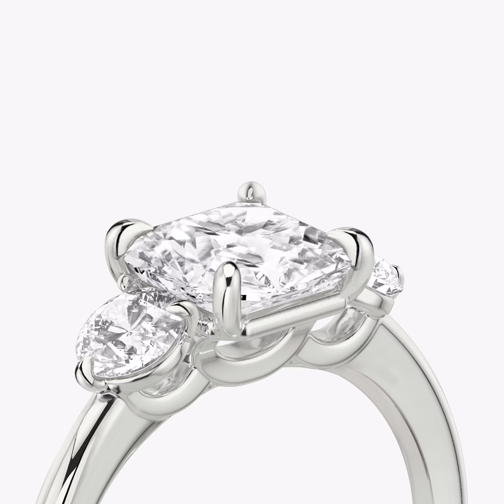 The Three Stone | Asscher | Platinum | bandAccent: Plain | sideStoneCarat: 0.25ct | sideStoneShape: Round Brilliant | diamondOrientation: vertical | caratWeight: other