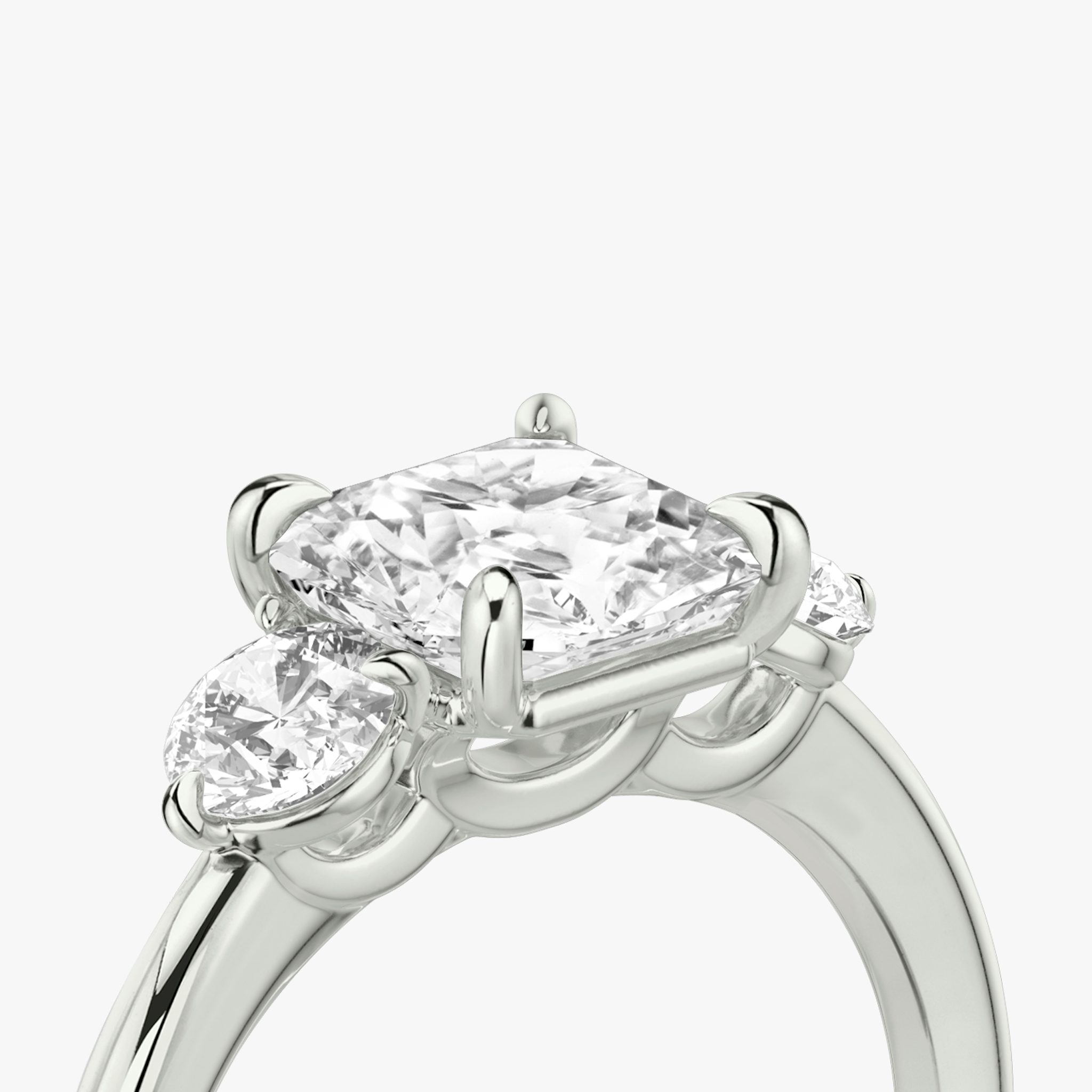 The Three Stone | Asscher | Platinum | bandAccent: Plain | sideStoneCarat: 0.25ct | sideStoneShape: Round Brilliant | diamondOrientation: vertical | caratWeight: other