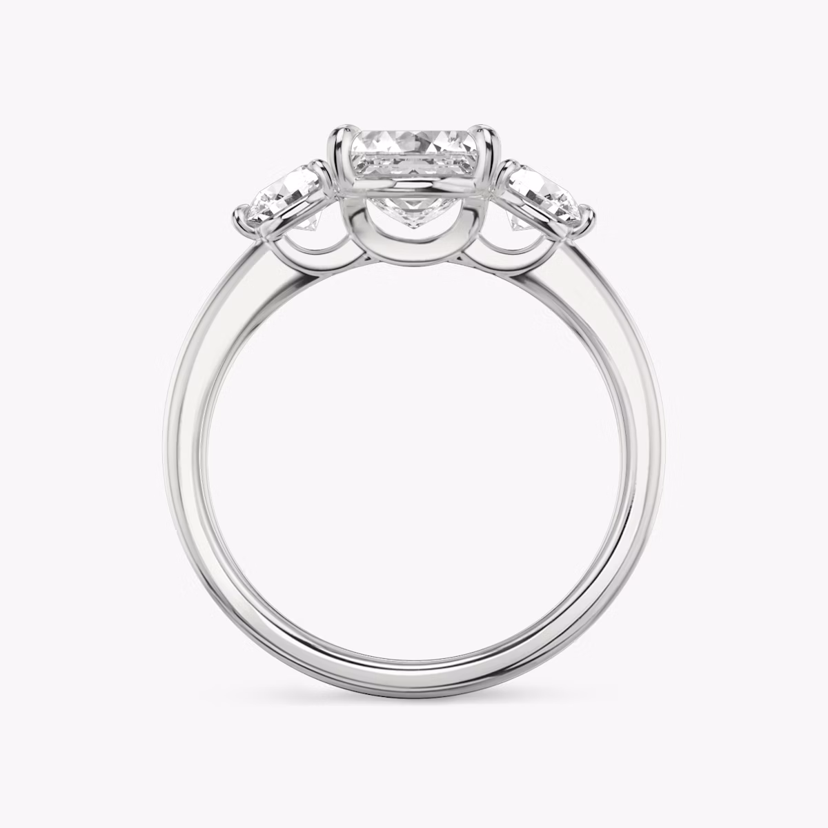 The Three Stone | Asscher | Platinum | bandAccent: Plain | sideStoneCarat: 0.25ct | sideStoneShape: Round Brilliant | diamondOrientation: vertical | caratWeight: other
