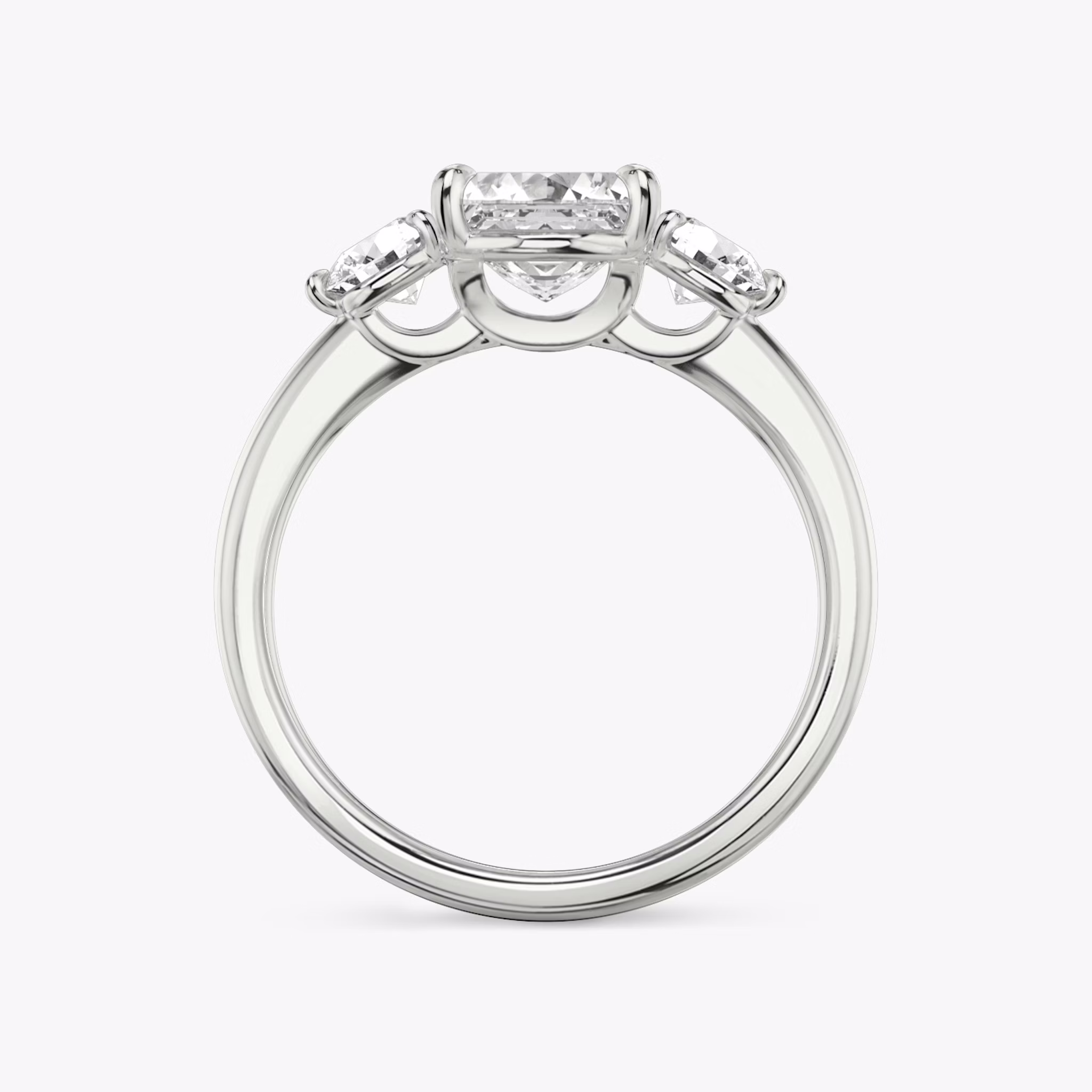 The Three Stone | Asscher | Platinum | bandAccent: Plain | sideStoneCarat: 0.25ct | sideStoneShape: Round Brilliant | diamondOrientation: vertical | caratWeight: other