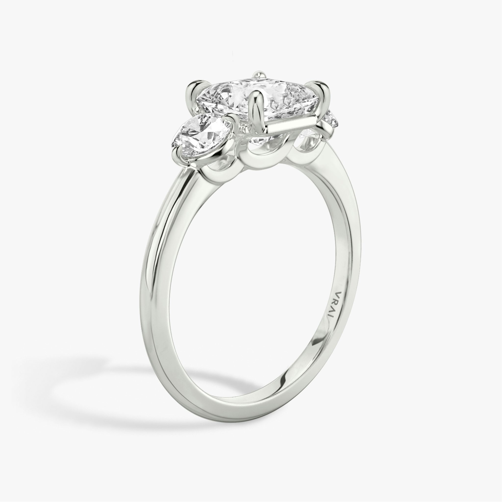 The Three Stone | Asscher | Platinum | bandAccent: Plain | sideStoneCarat: 0.25ct | sideStoneShape: Round Brilliant | diamondOrientation: vertical | caratWeight: other