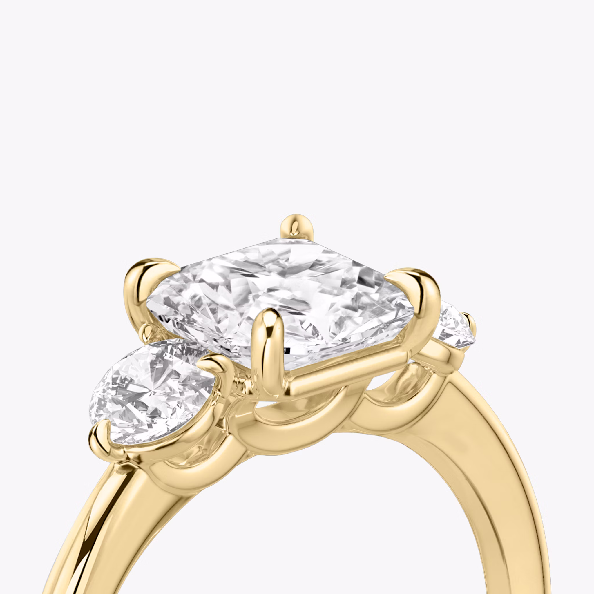 The Three Stone | Asscher | 18k | Yellow Gold | bandAccent: Plain | sideStoneCarat: 0.25ct | sideStoneShape: Round Brilliant | diamondOrientation: vertical | caratWeight: other