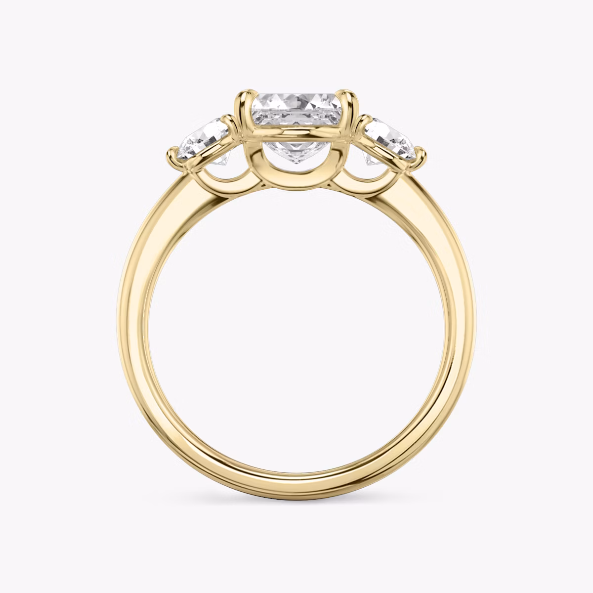 The Three Stone | Asscher | 18k | Yellow Gold | bandAccent: Plain | sideStoneCarat: 0.25ct | sideStoneShape: Round Brilliant | diamondOrientation: vertical | caratWeight: other