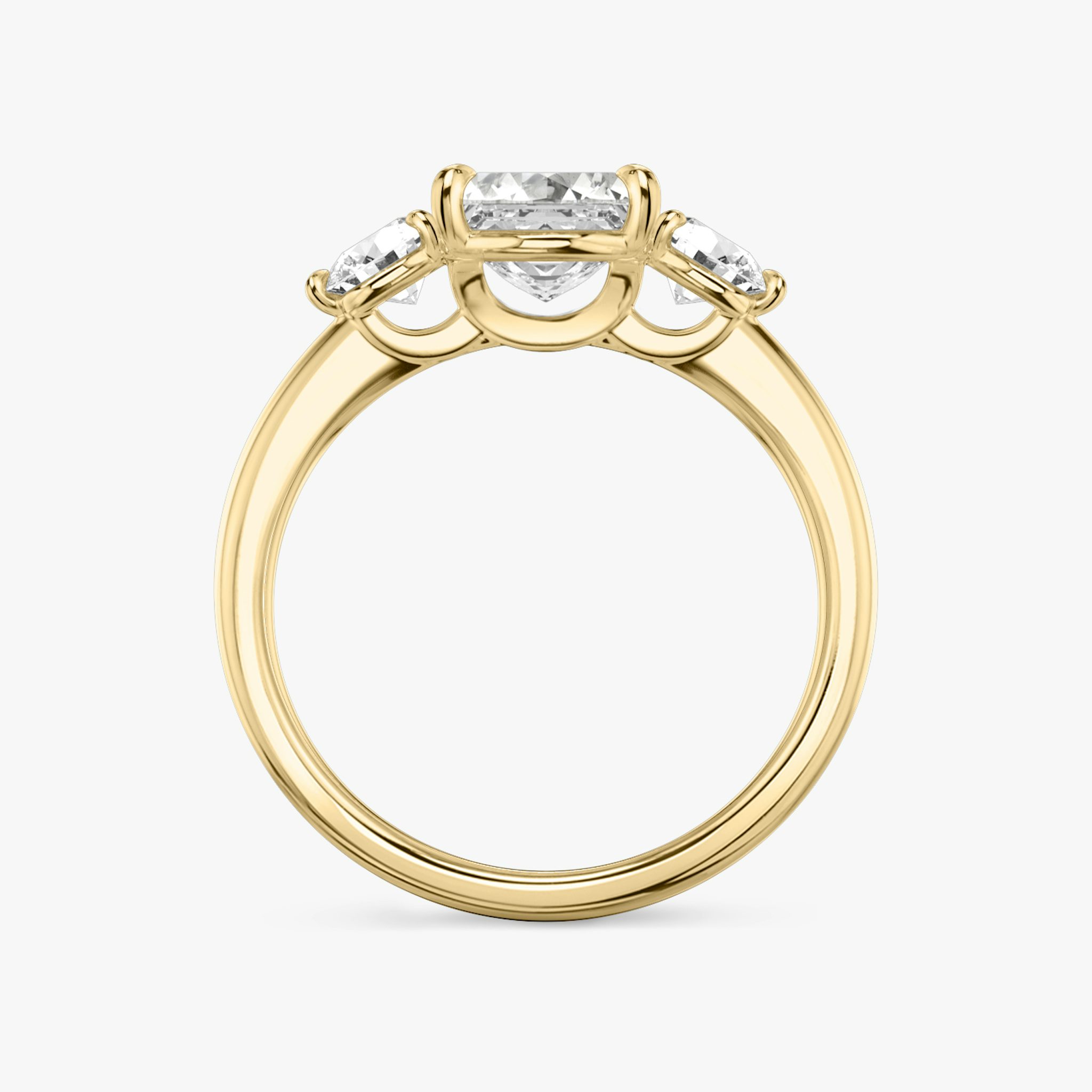 The Three Stone | Asscher | 18k | Yellow Gold | bandAccent: Plain | sideStoneCarat: 0.25ct | sideStoneShape: Round Brilliant | diamondOrientation: vertical | caratWeight: other