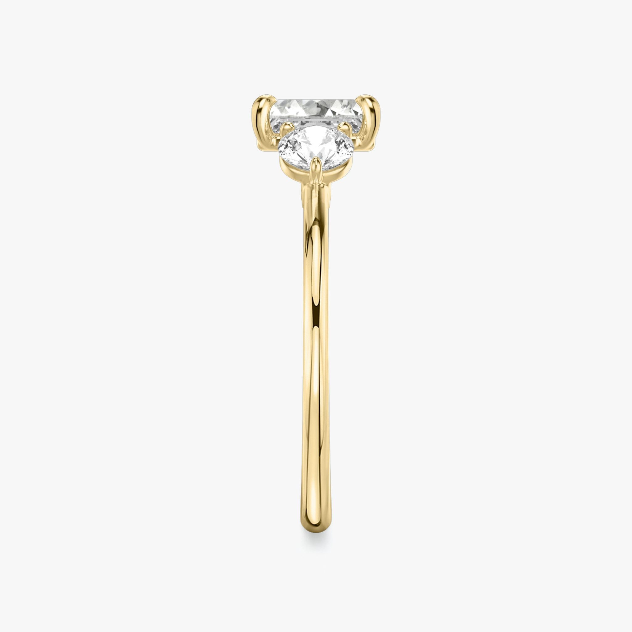 The Three Stone | Asscher | 18k | Yellow Gold | bandAccent: Plain | sideStoneCarat: 0.25ct | sideStoneShape: Round Brilliant | diamondOrientation: vertical | caratWeight: other