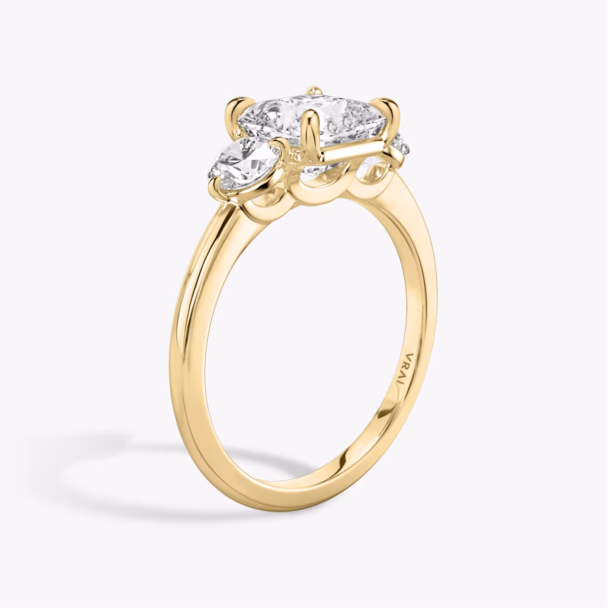 The Three Stone | Asscher | 18k | Yellow Gold | bandAccent: Plain | sideStoneCarat: 0.25ct | sideStoneShape: Round Brilliant | diamondOrientation: vertical | caratWeight: other