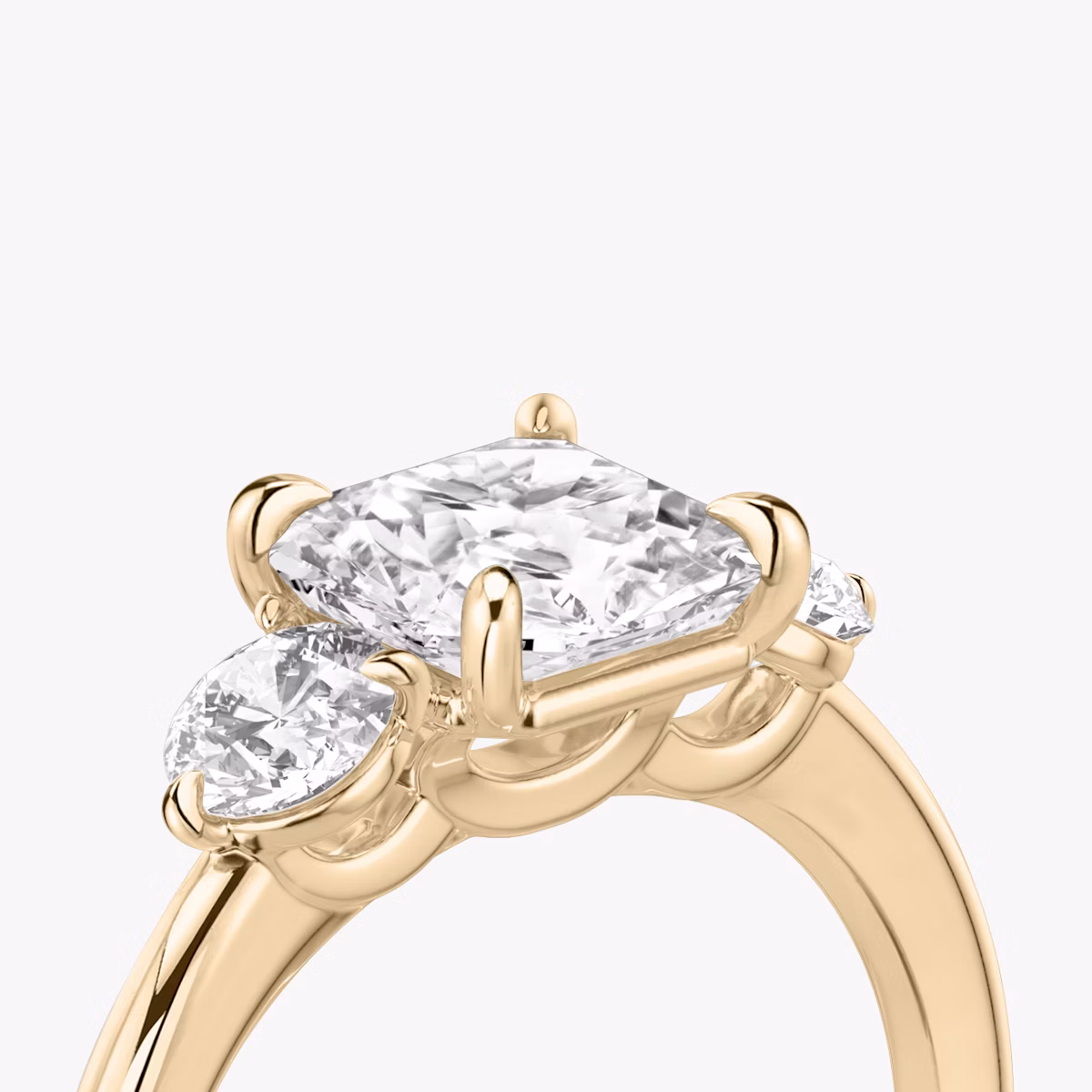 The Three Stone | Asscher | 14k | Rose Gold | bandAccent: Plain | sideStoneCarat: 0.25ct | sideStoneShape: Round Brilliant | diamondOrientation: vertical | caratWeight: other