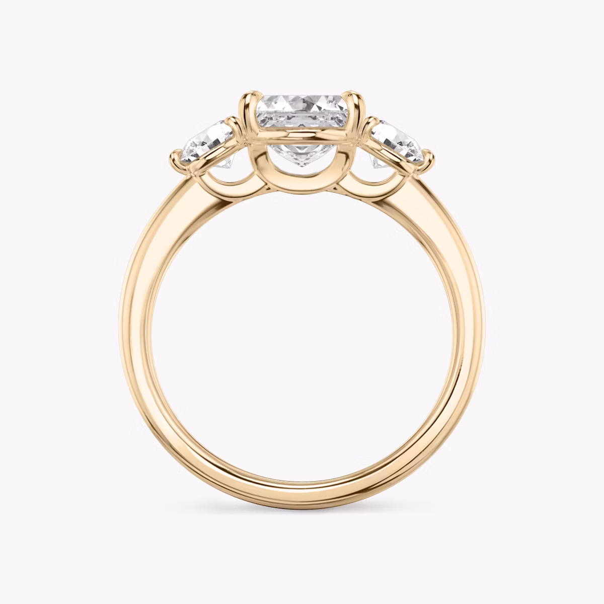 The Three Stone | Asscher | 14k | Rose Gold | bandAccent: Plain | sideStoneCarat: 0.25ct | sideStoneShape: Round Brilliant | diamondOrientation: vertical | caratWeight: other