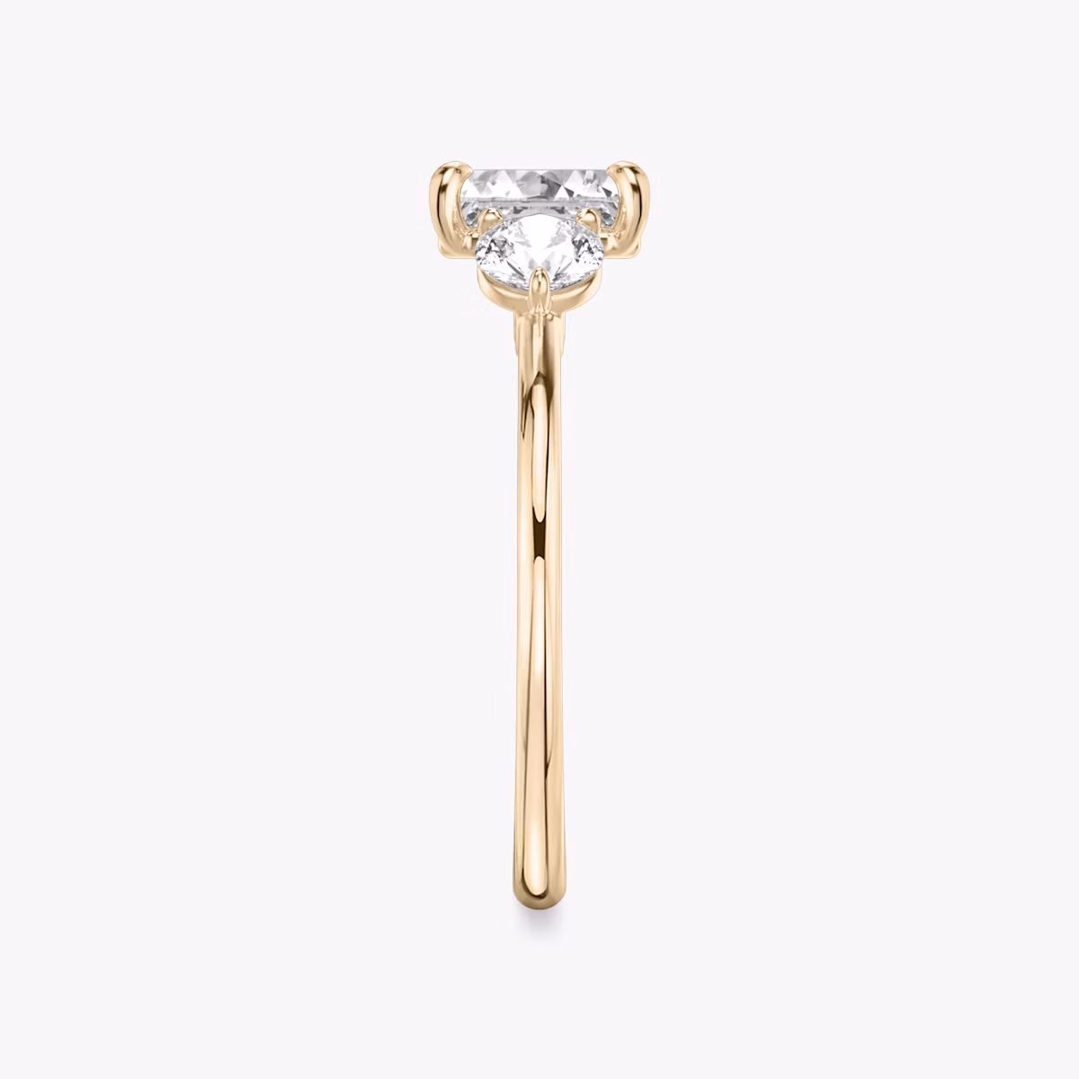 The Three Stone | Asscher | 14k | Rose Gold | bandAccent: Plain | sideStoneCarat: 0.25ct | sideStoneShape: Round Brilliant | diamondOrientation: vertical | caratWeight: other