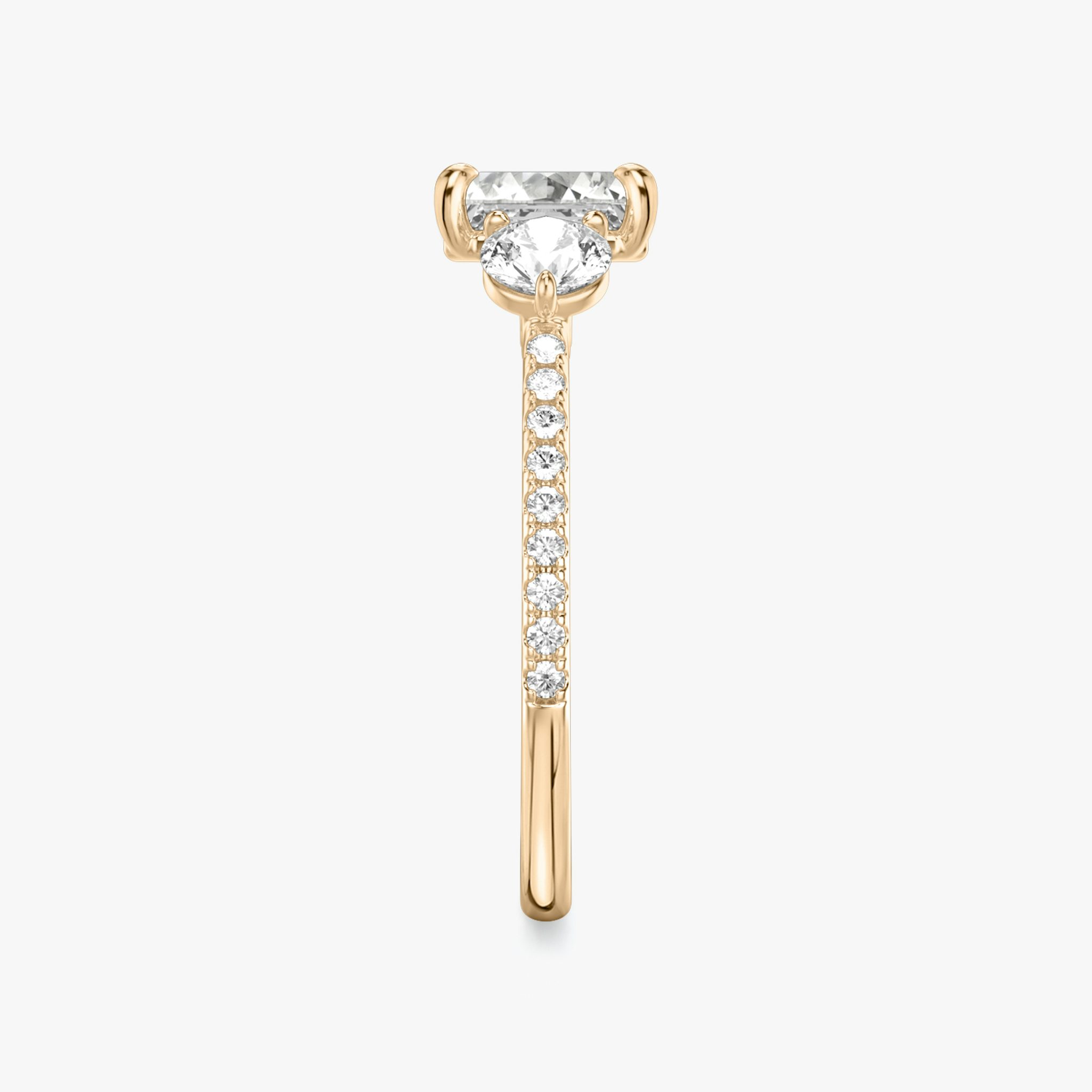 The Three Stone | Asscher | 14k | Rose Gold | bandAccent: Pavé | sideStoneCarat: 0.25ct | sideStoneShape: Round Brilliant | diamondOrientation: vertical | caratWeight: other