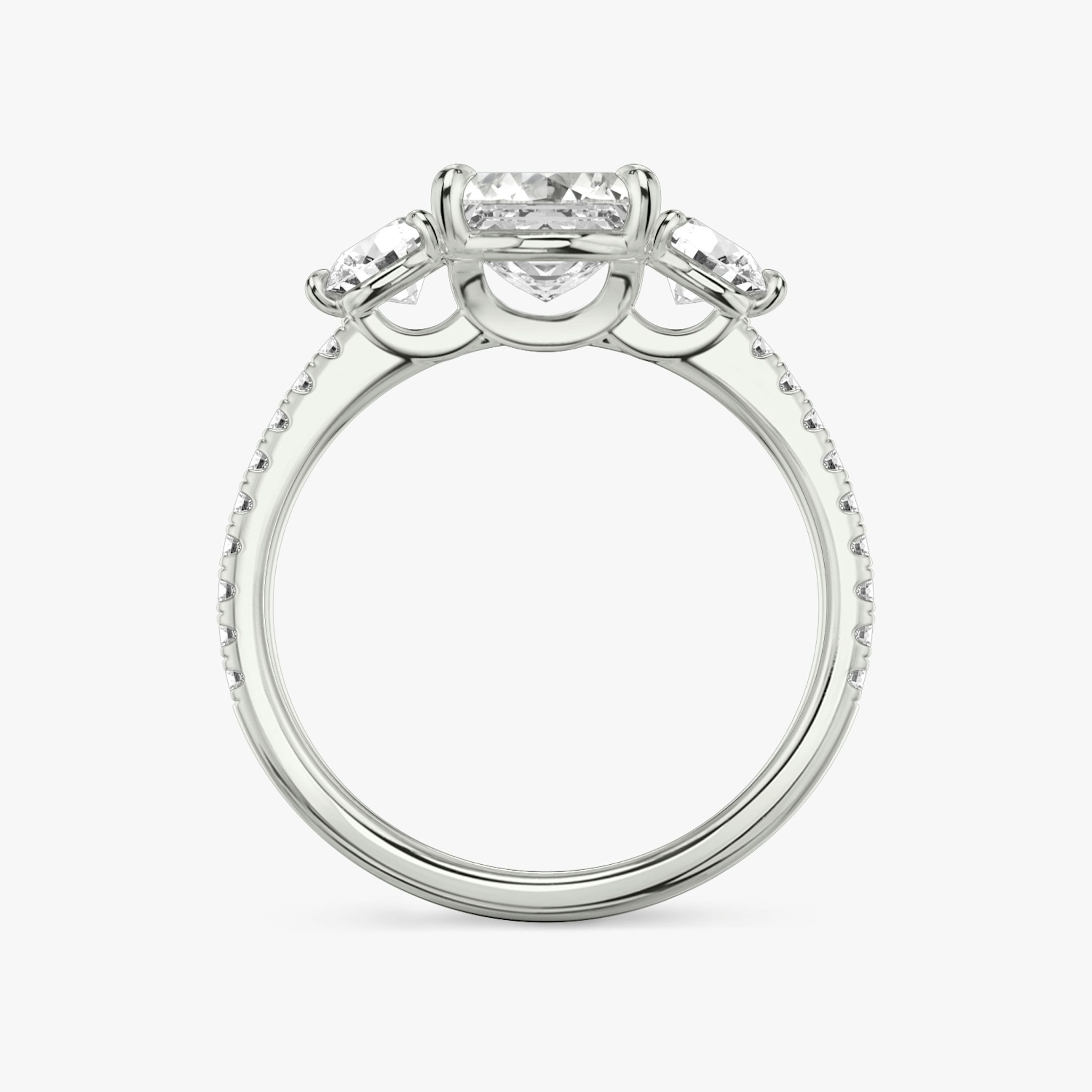 The Three Stone | Asscher | Platinum | bandAccent: Pavé | sideStoneCarat: 0.25ct | sideStoneShape: Round Brilliant | diamondOrientation: vertical | caratWeight: other