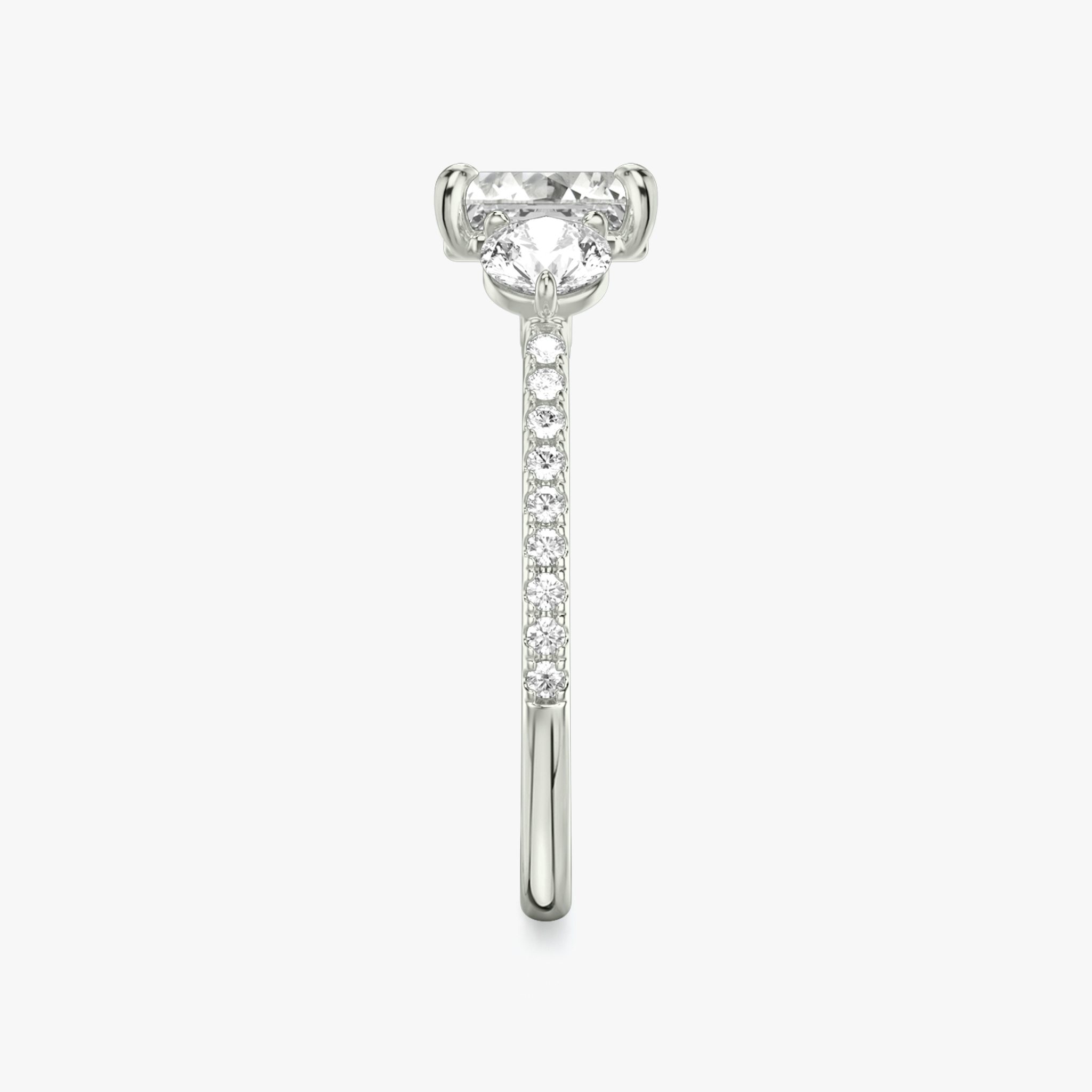 The Three Stone | Asscher | Platinum | bandAccent: Pavé | sideStoneCarat: 0.25ct | sideStoneShape: Round Brilliant | diamondOrientation: vertical | caratWeight: other